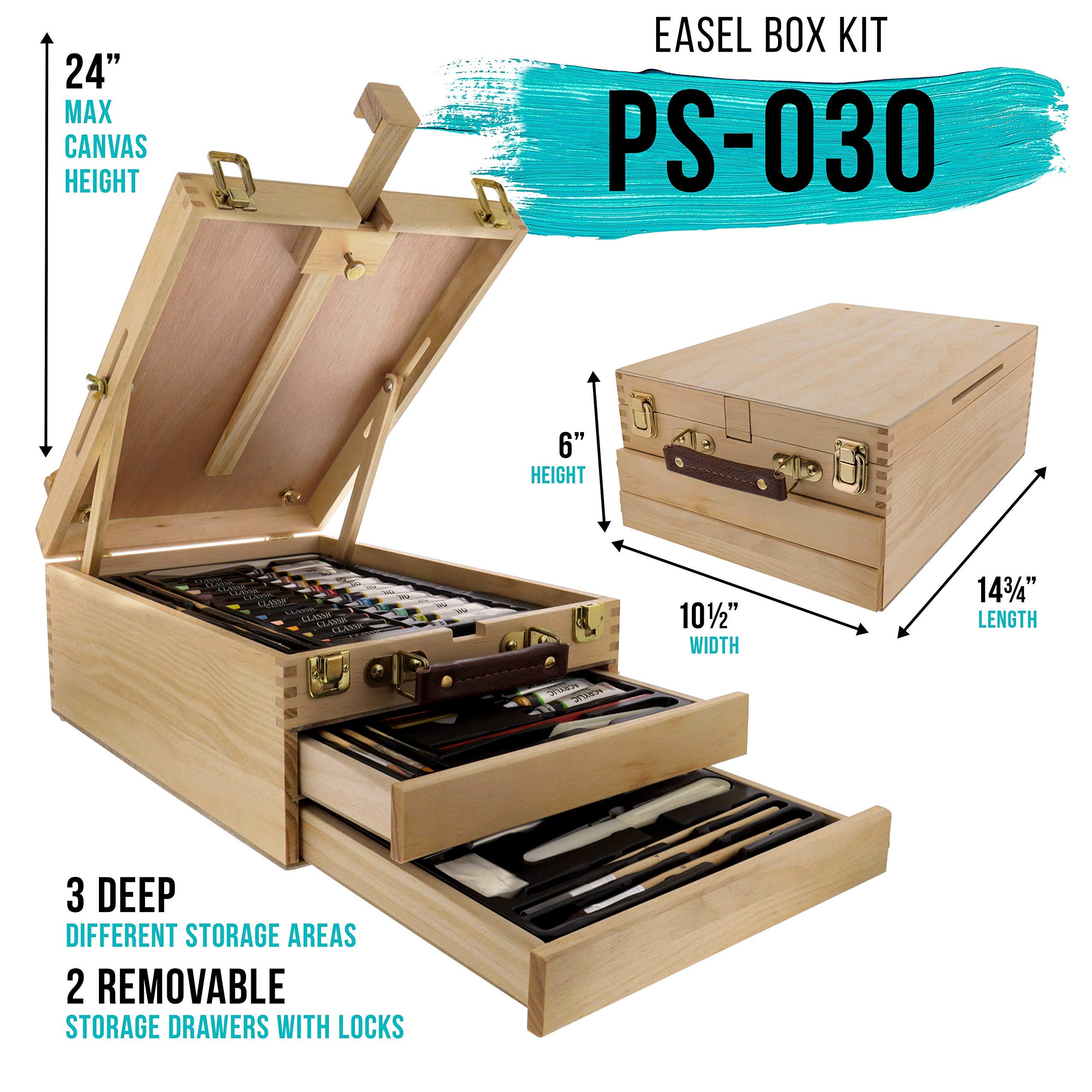 U.S. Art Supply 124-Piece Wooden Box Painting Set - Professional Oil, Acrylic & Watercolor Paints with Brushes, Pastels, Pencils, Sketch Pads & Canvas - Perfect for Artists, Students & Hobbyists - Ideal for Studio, Classroom & Outdoor Painting