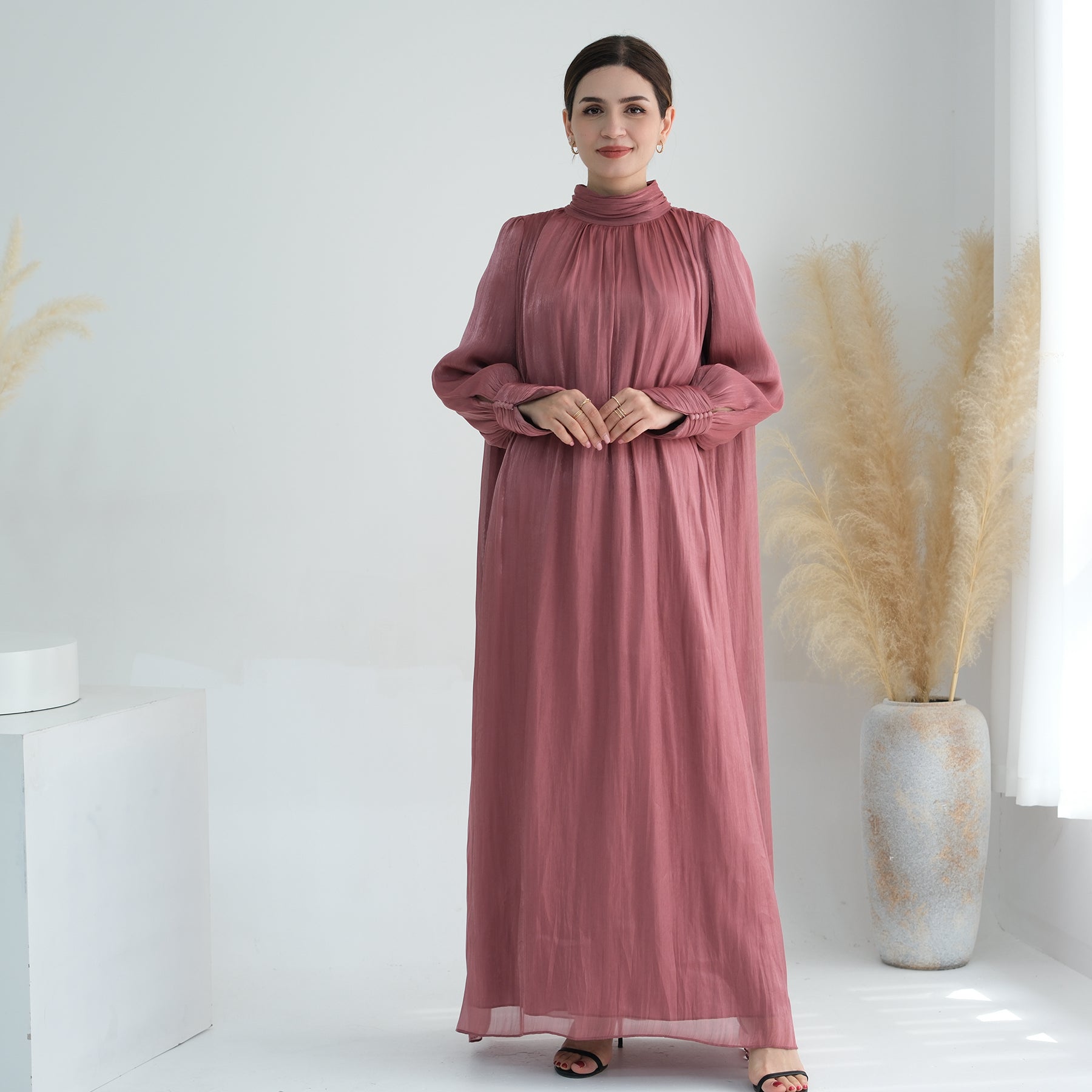 Indira Sparkles Long Sleeve Maxi Dress in Magenta | Elegant Evening Gown for Women | Perfect for Weddings, Parties & Special Occasions