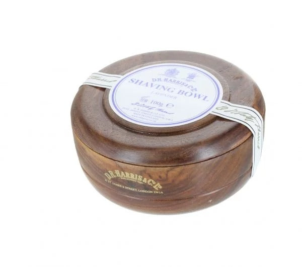 D.R. Harris Lavender Shaving Soap in Mahogany Bowl - Luxury Wet Shaving for Men, Perfect Gift for Father's Day & Grooming Enthusiasts