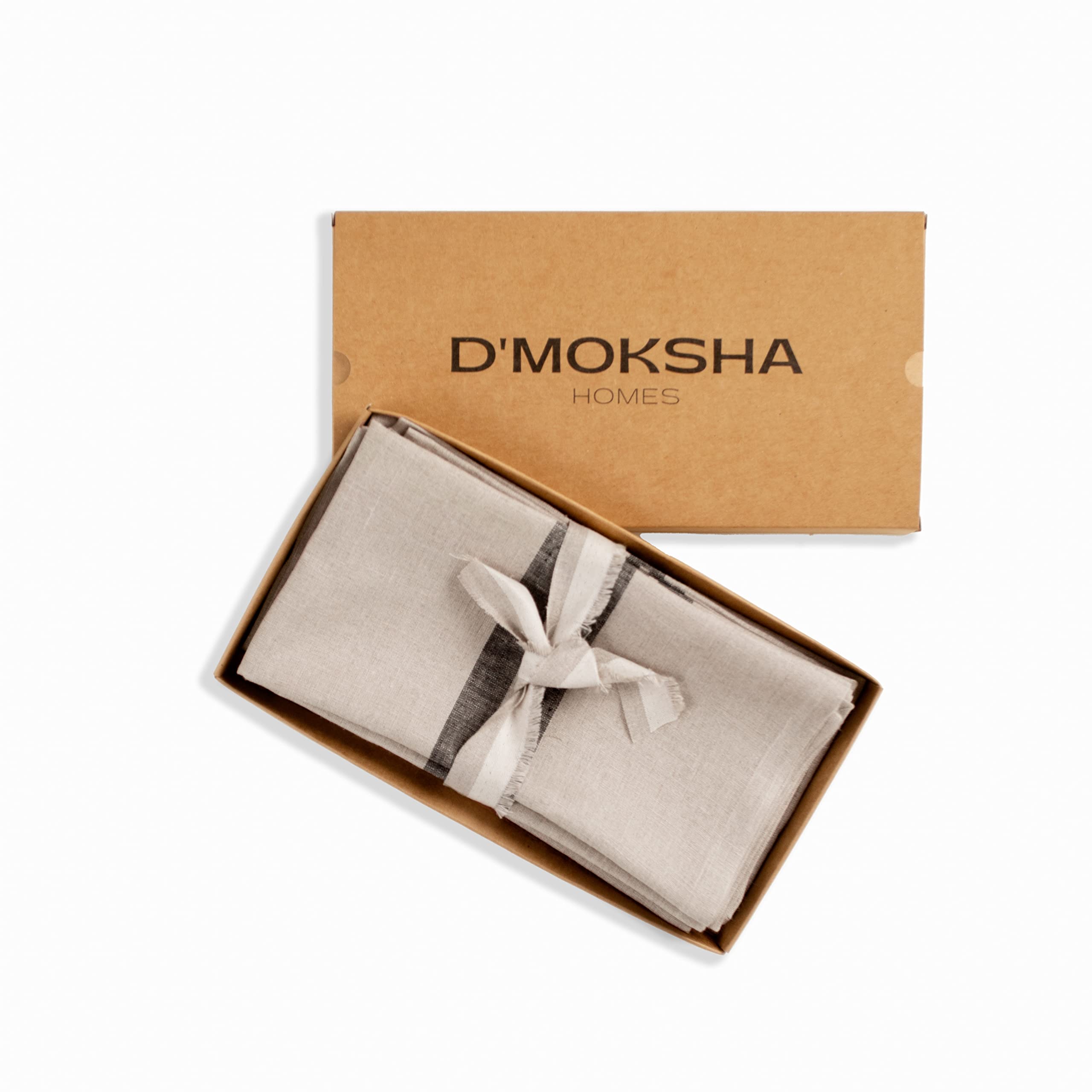 D'Moksha Homes 100% Pure French Linen Placemats Set of 4 - Natural & Black Striped Table Mats 14x19 Inch - Machine Washable Dining Table Decor for Easter, Thanksgiving, Dinner Parties & Home Decor