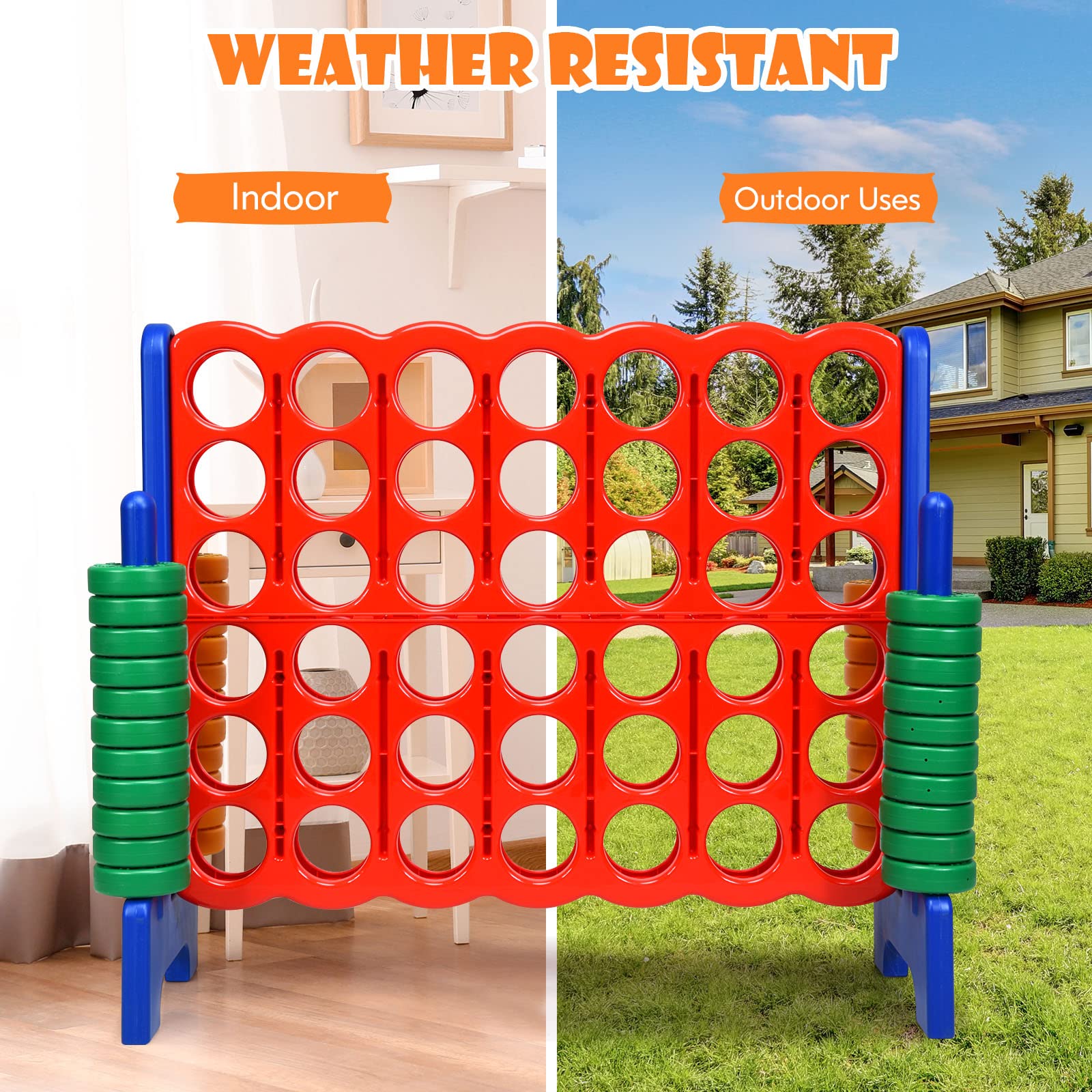 HONEY JOY Jumbo 4-to-Score Giant Game Set - Outdoor Yard Games for Family & Friends - 42 Large Rings with Quick-Release Slider - 3.5FT Tall 4-in-A-Row Connect Game for Kids & Adults - Perfect for Backyard Parties, Picnics, and Outdoor Gatherings