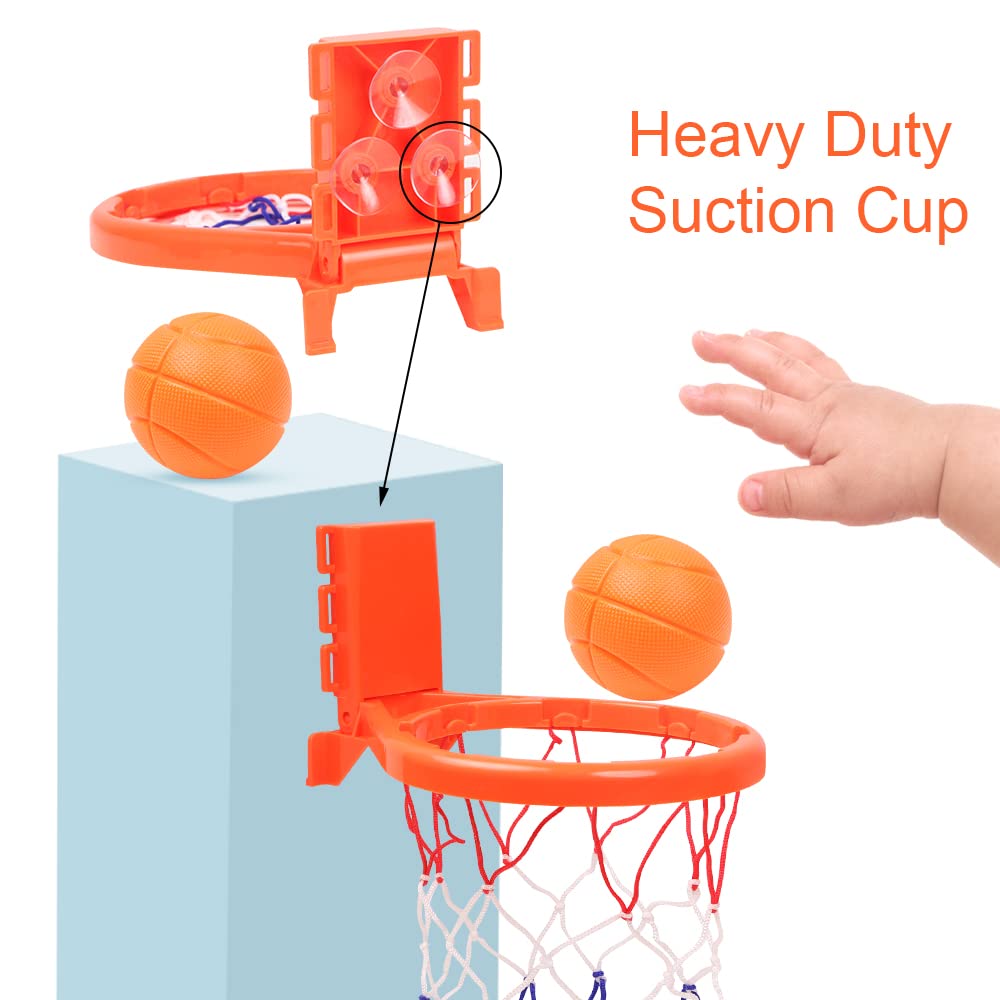 Hotut Mini Baby Basketball Bath Toy - 2-in-1 Kids Basketball Hoop with 5 Balls & 3 Suction Cups, Wall Mounted Shower Basketball Set for Toddlers - Perfect Bath Time Fun Gift for Boys & Girls (Ideal for Bathroom Play, Pool Parties & Indoor Sports Activities)