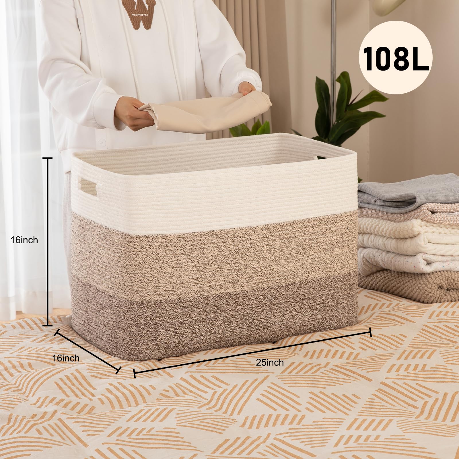 OIAHOMY 108L Super Large Woven Storage Basket with Handle, 25