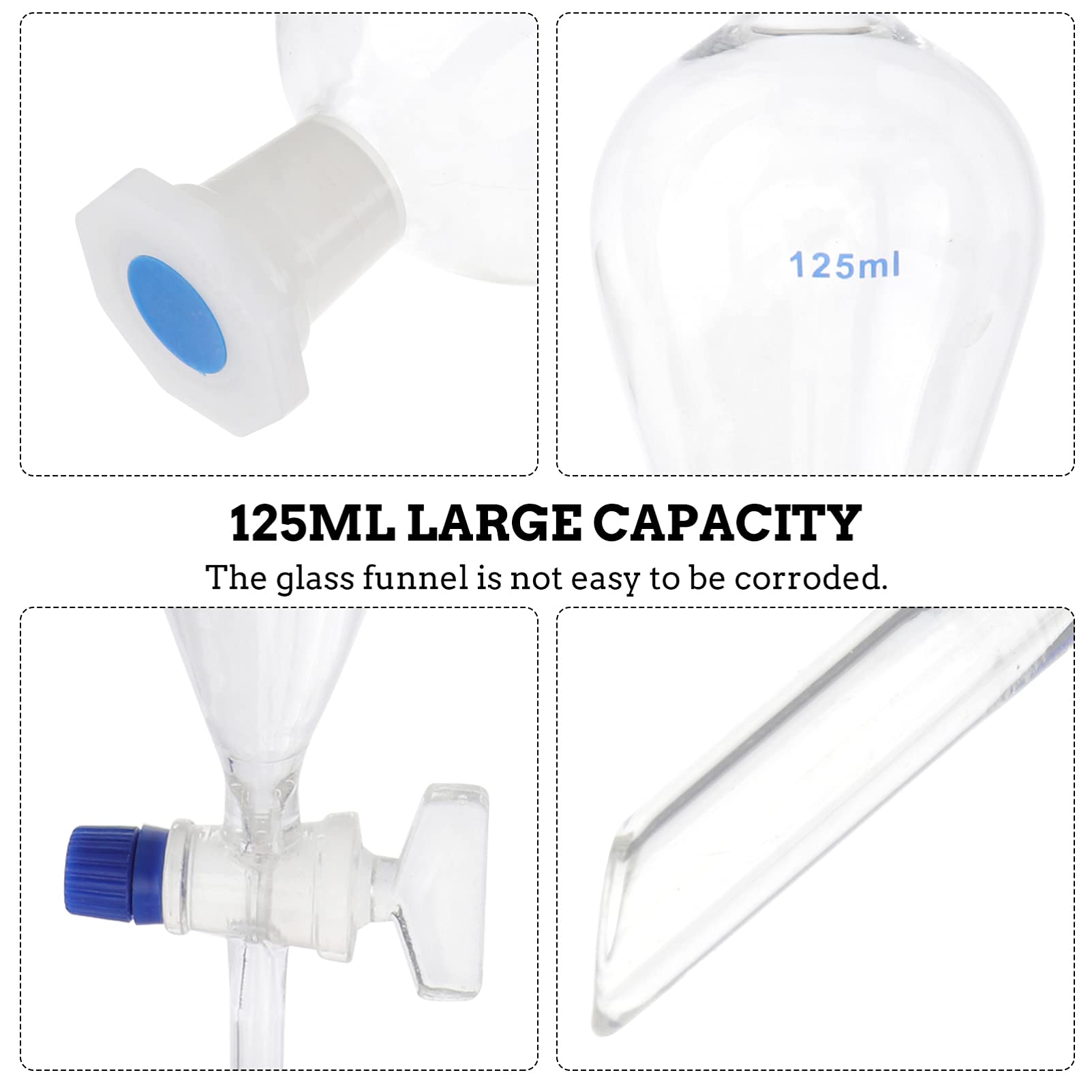 Premium Borosilicate Glass Pear-Shaped Separatory Funnel 125ml - Heavy Wall Conical Design for Precise Liquid Separation - Ideal for Chemistry Labs, Essential Oil Extraction & Essential Laboratory Accessories - Perfect for Organic Chemistry Experiments & Liquid-Liquid Extraction