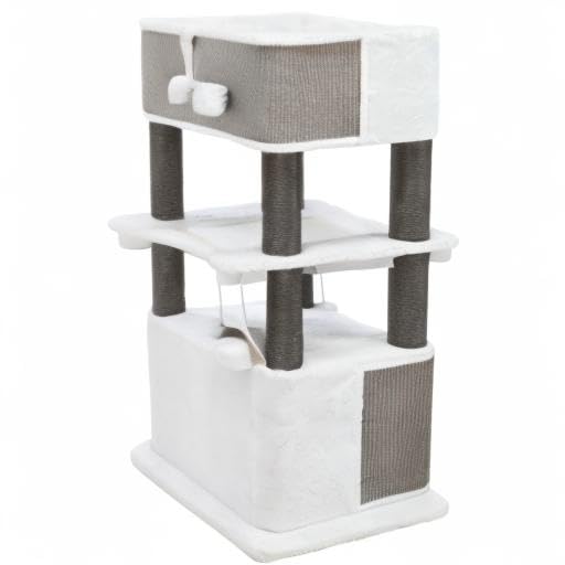 TRIXIE Lucano XXL 43-inch Cat Tower with Sisal Scratching Posts, Plush Condo & Cushions - Gray Cat Tree with Dangling Toys for Indoor Cats | Perfect for Play, Rest & Scratching in Home or Office