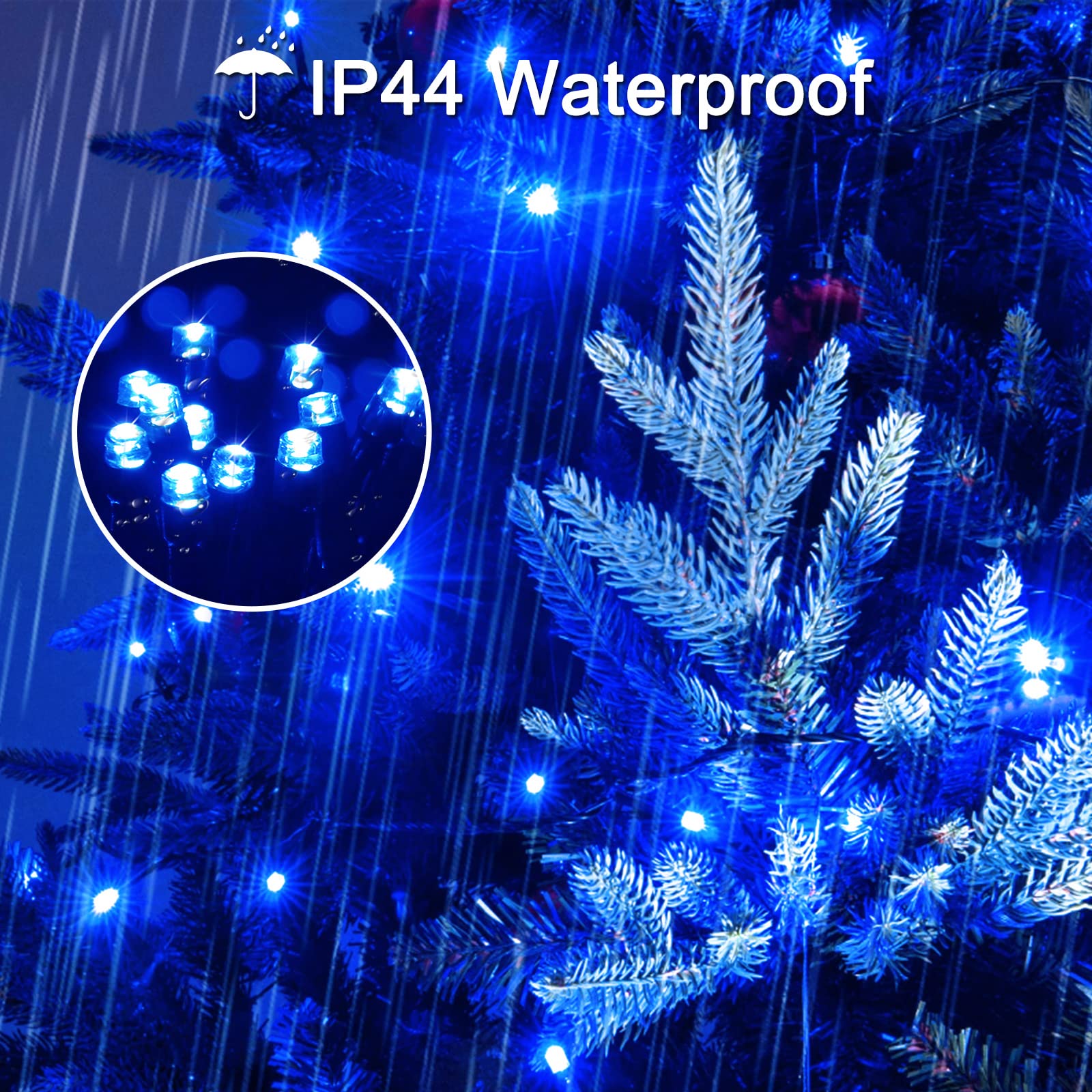 JMEXSUSS 200 LED Blue Christmas Lights Outdoor - 66ft Expandable Waterproof String Lights with Green Wire & 8 Lighting Modes - Perfect for Christmas Tree, Party, Halloween, Indoor and Outdoor Holiday Decorations
