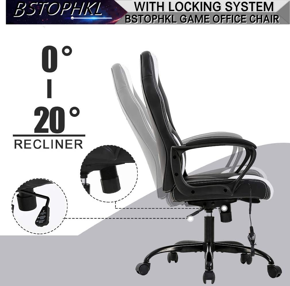Ergonomic Gaming Chair with Massage & Lumbar Support - Adjustable Reclining Office Computer Chair with Headrest & Armrest - Rolling Swivel Video Game Chair for Adults & Teens - Perfect for Esports, Streaming & Home Office (White)