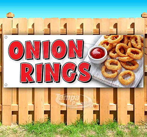 13 oz Heavy-Duty Vinyl Onion Rings Banner with Metal Grommets - Single-Sided Non-Fabric Sign for Restaurants, Sports Bars & Outdoor Events