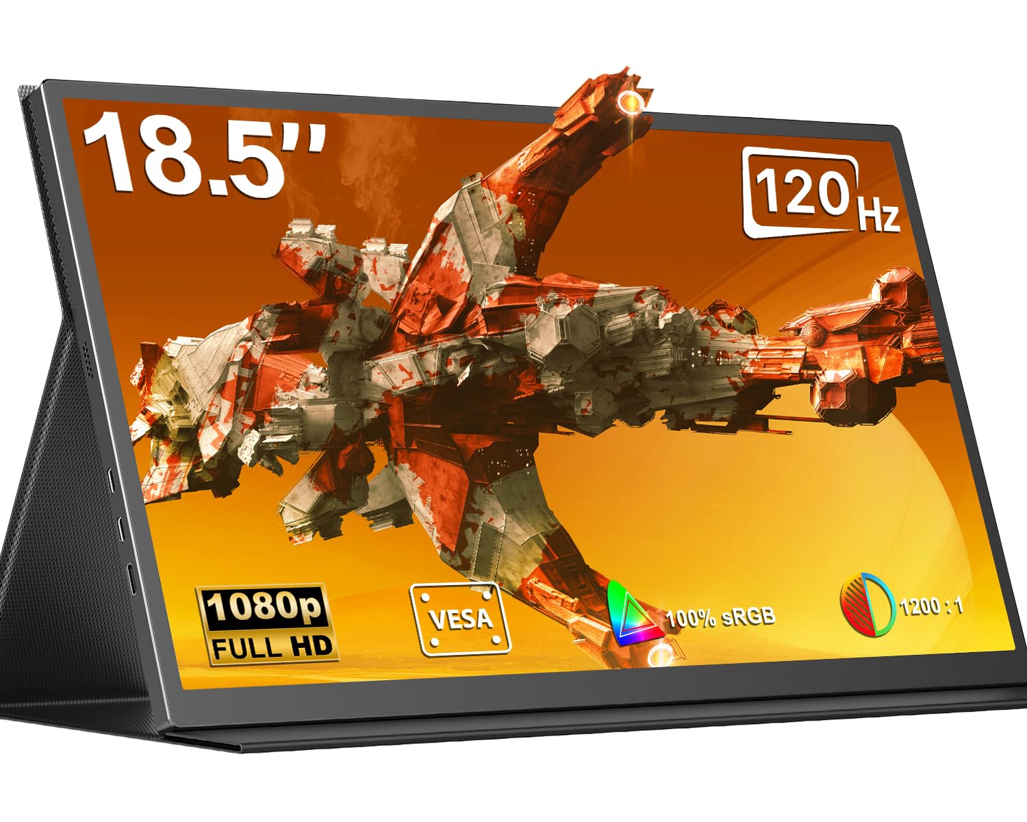 EVICIV 18.5 Inch Portable Monitor - FHD 1080P IPS Screen with Built-in Stand & Protective Case - HDMI Type-C USB OTG for Laptop, PC, Mac, Phone, Xbox, PS4/5 - Perfect for Work, Gaming, and Travel