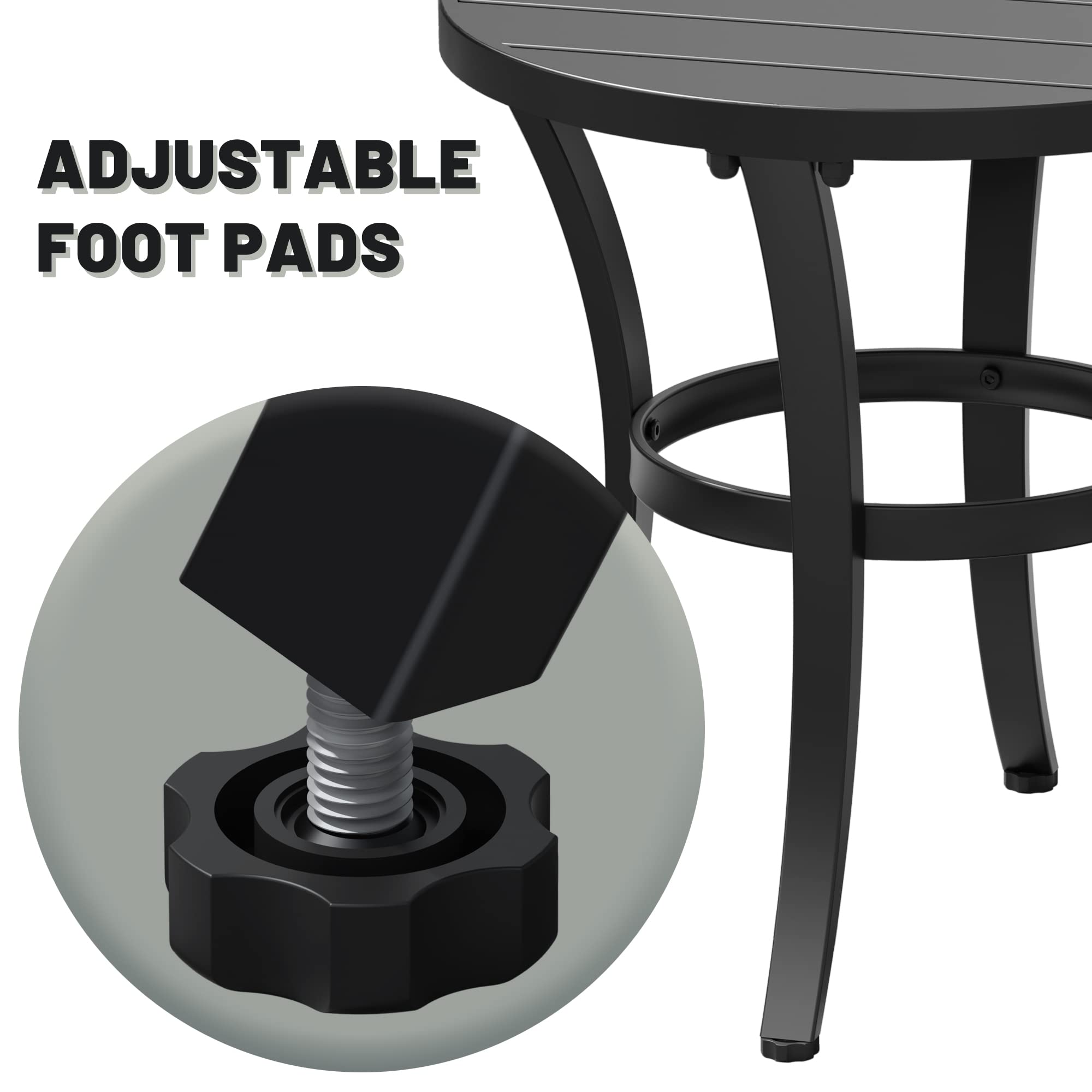 20 Inch Round Metal Outdoor Bistro Table - Adjustable Foot Pads, 8 LB Patio Dining & Side Table for Lawn, Garden, Balcony, Cafe (Indoor/Outdoor Use) - Perfect for Backyard BBQs, Poolside Lounging & Small Space Dining