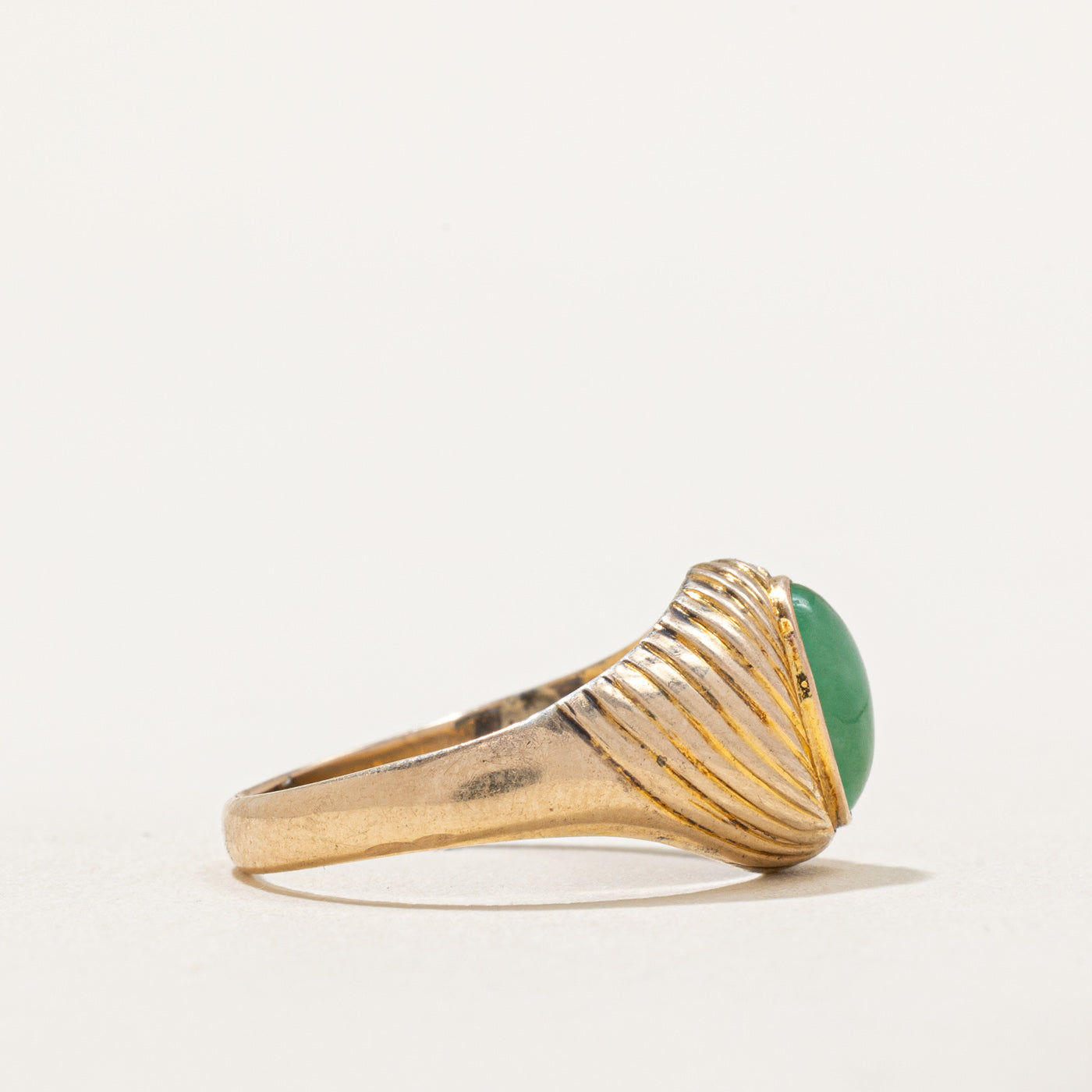 Oval Cabochon Jade Grooved Ring - 1.50ct Natural Jade Stone Ring - Size 5.75 - Elegant Boho Jewelry for Women - Perfect for Weddings, Parties & Everyday Wear