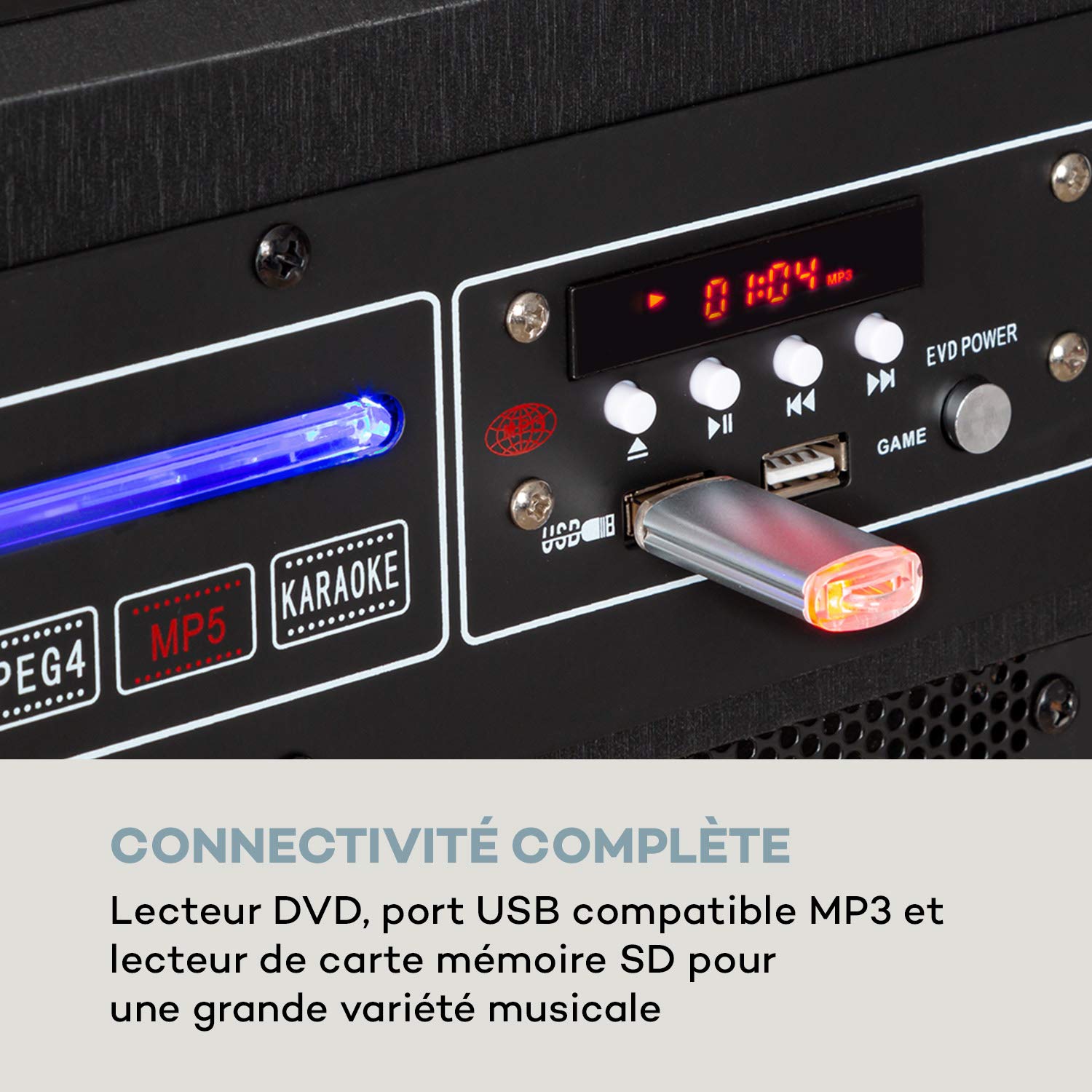 AUNA Pro DisGo DVD Box - Portable Sound System with Built-in DVD Player, 300W Max Power, 2 x 10 Inch Subwoofers, Bluetooth/USB/SD/Micro UHF Wireless, Rechargeable Battery & Remote - Perfect for Outdoor Parties, Home Theater & Events
