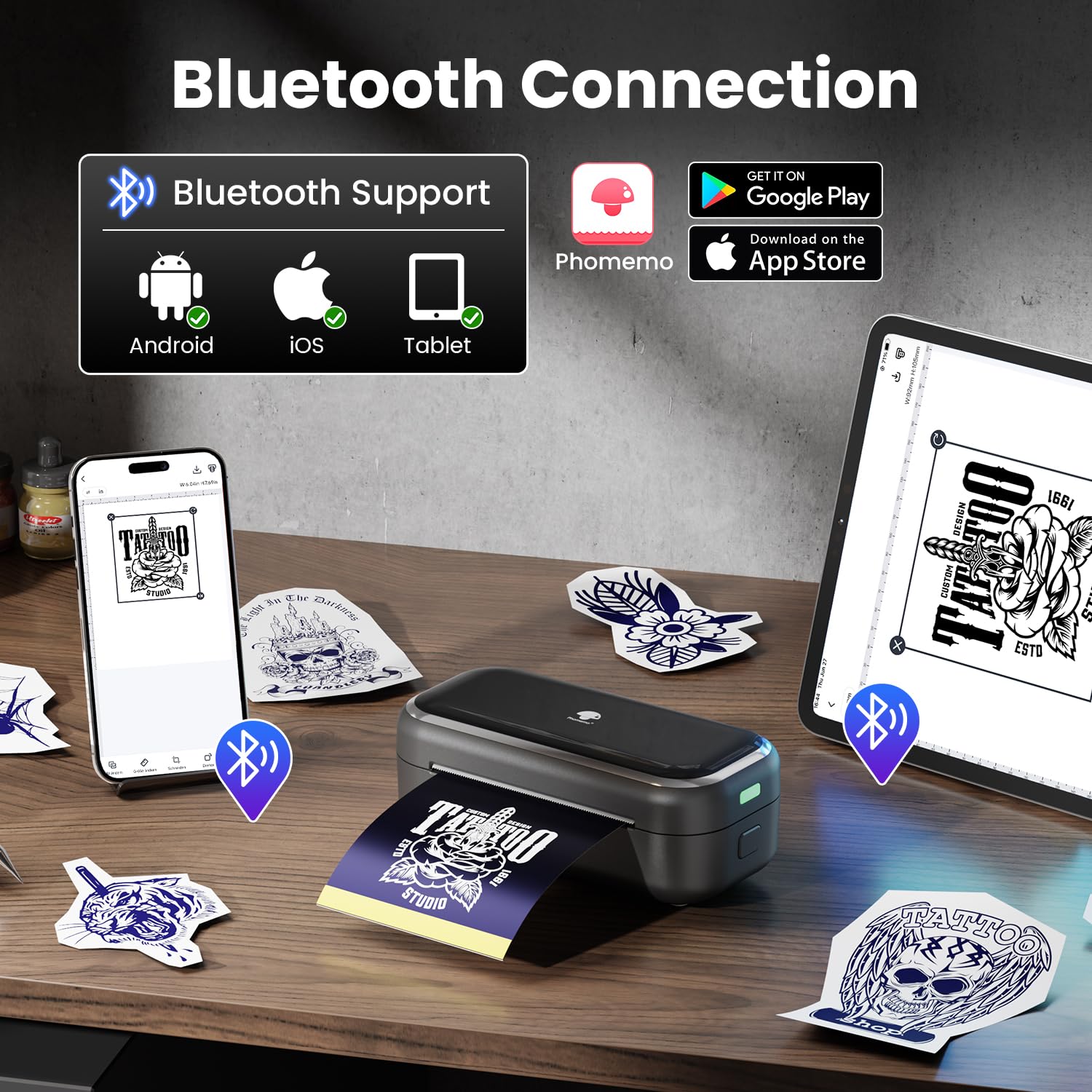 Phomemo TP31 Wireless Tattoo Printer Kit with 50 Practice Skins - Portable Tattoo Stencil Machine for Beginners & Professionals, Perfect for Tattoo Practice, Art Design & Body Art Studio Use