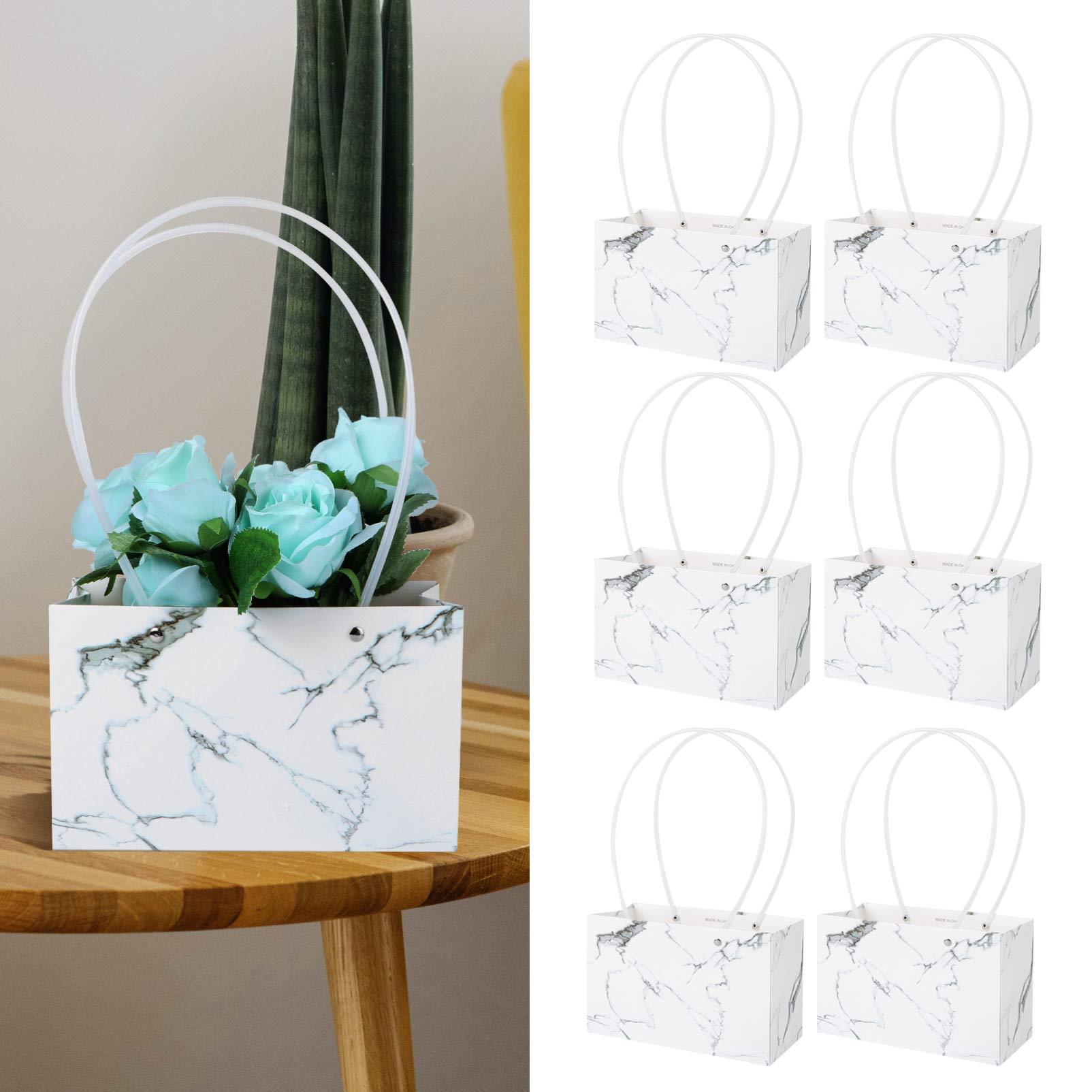 DOITOOL 6-Pack Small Gift Paper Bags with Handles for Flower Bouquets, Birthday, Wedding Favors & Party Decorations - Eco-Friendly Florist Packaging Bags for Gifts, Candies & Small Items
