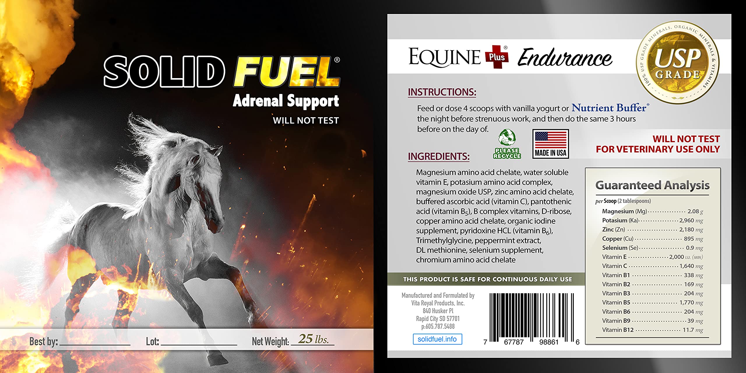 Premium SOLID FUEL Horse Supplement - High-Performance Vitamins, Minerals & Amino Acids for Adrenal Support & Endurance - Ideal for Competitive Horses & Long-Distance Riding