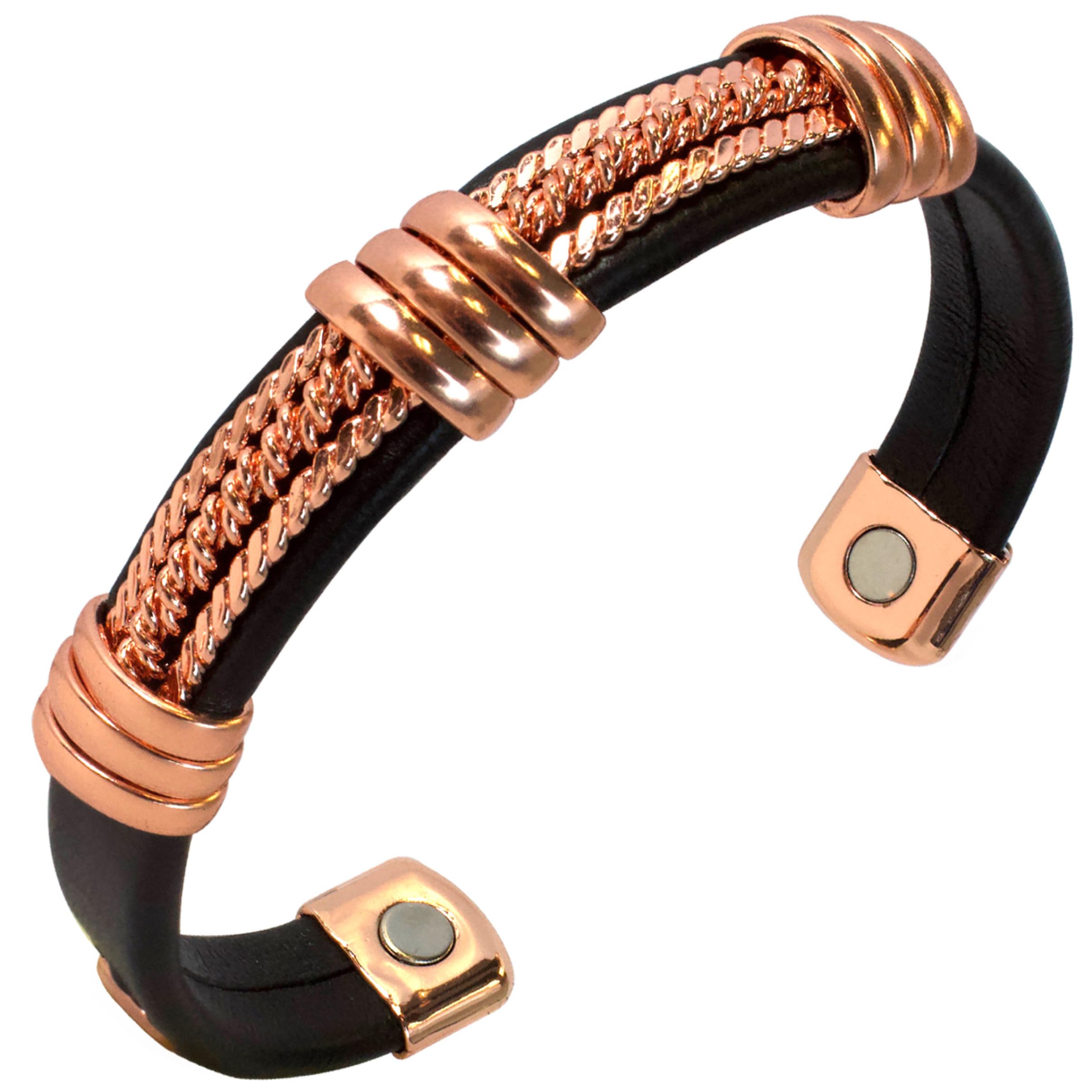 Real Copper & Leatherette Motorcycle Bracelet for Men & Women - Magnetic Biker Jewelry for Motorcycle Riders & Sports Enthusiasts - Perfect for Biker Events, Riding Gear & Casual Wear