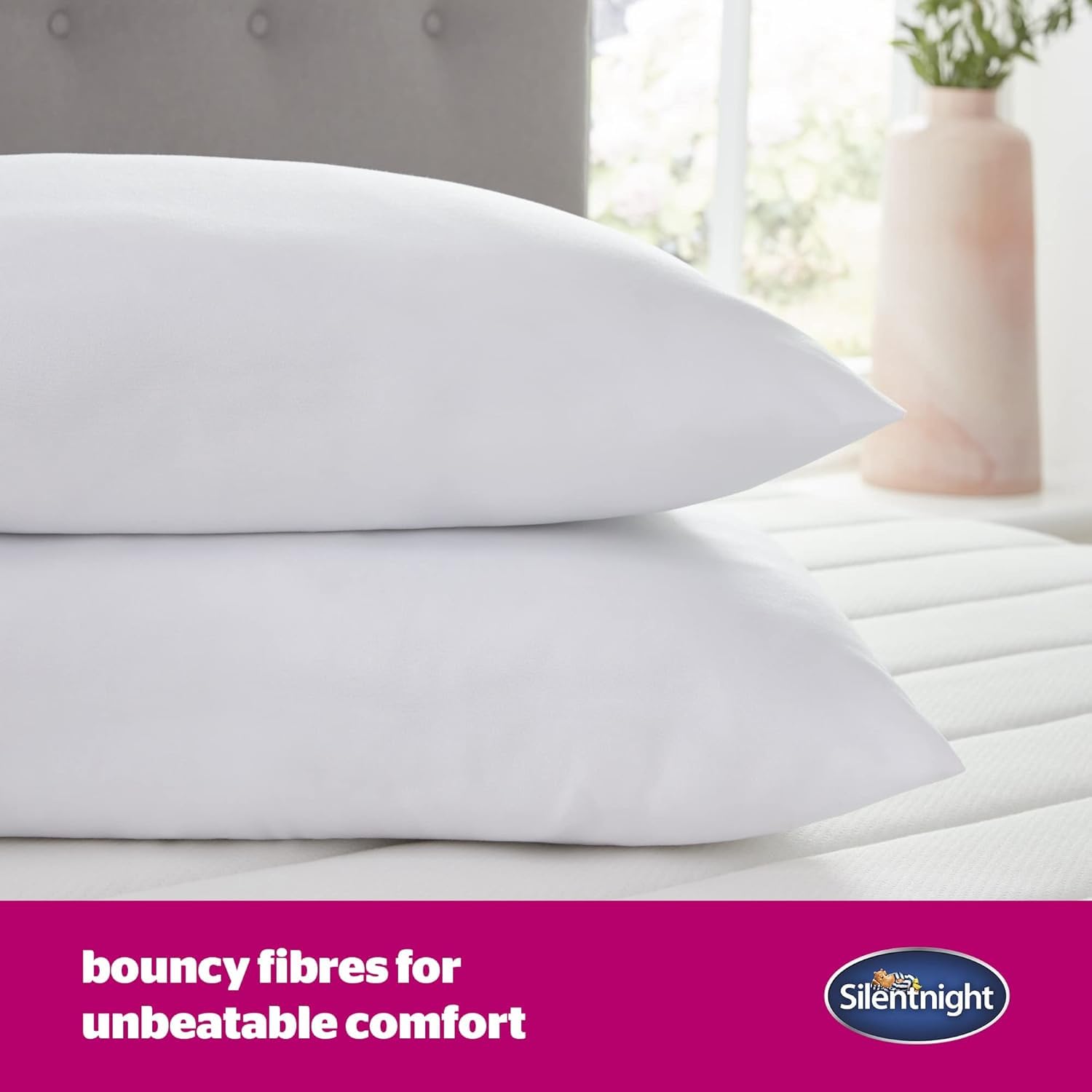 Silentnight Ultrabounce Pillows 2 Pack - Medium Support Hypoallergenic Bed Pillows for Stomach, Back & Side Sleepers - Machine Washable Soft Bouncy Pillows - Perfect for Home, Hotel & Travel Use (Pack of 2)