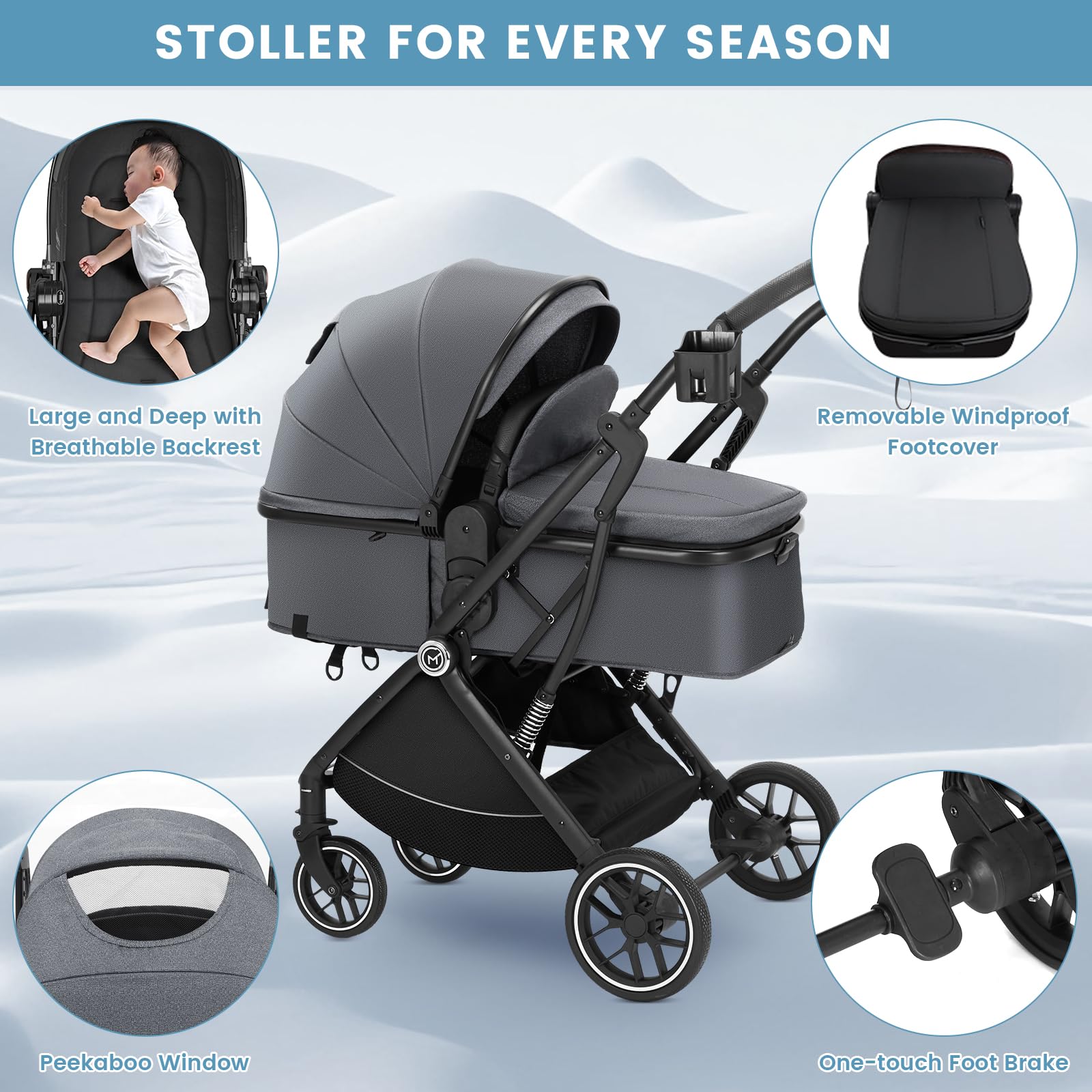 3-in-1 Convertible Baby Stroller with Bassinet | Portable Foldable Stroller for Newborns & Toddlers | One-Hand Fold, Reversible Seat & Extra Storage | Perfect for Travel, Shopping & Daily Walks