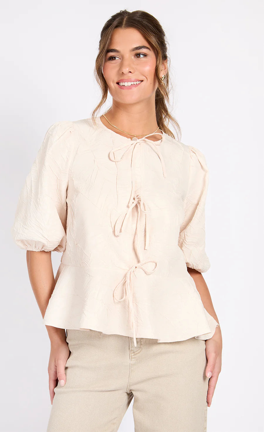 Celine Bow Top Cream - Elegant Women's Blouse for Casual & Party Wear - Perfect for Office, Date Night & Special Occasions