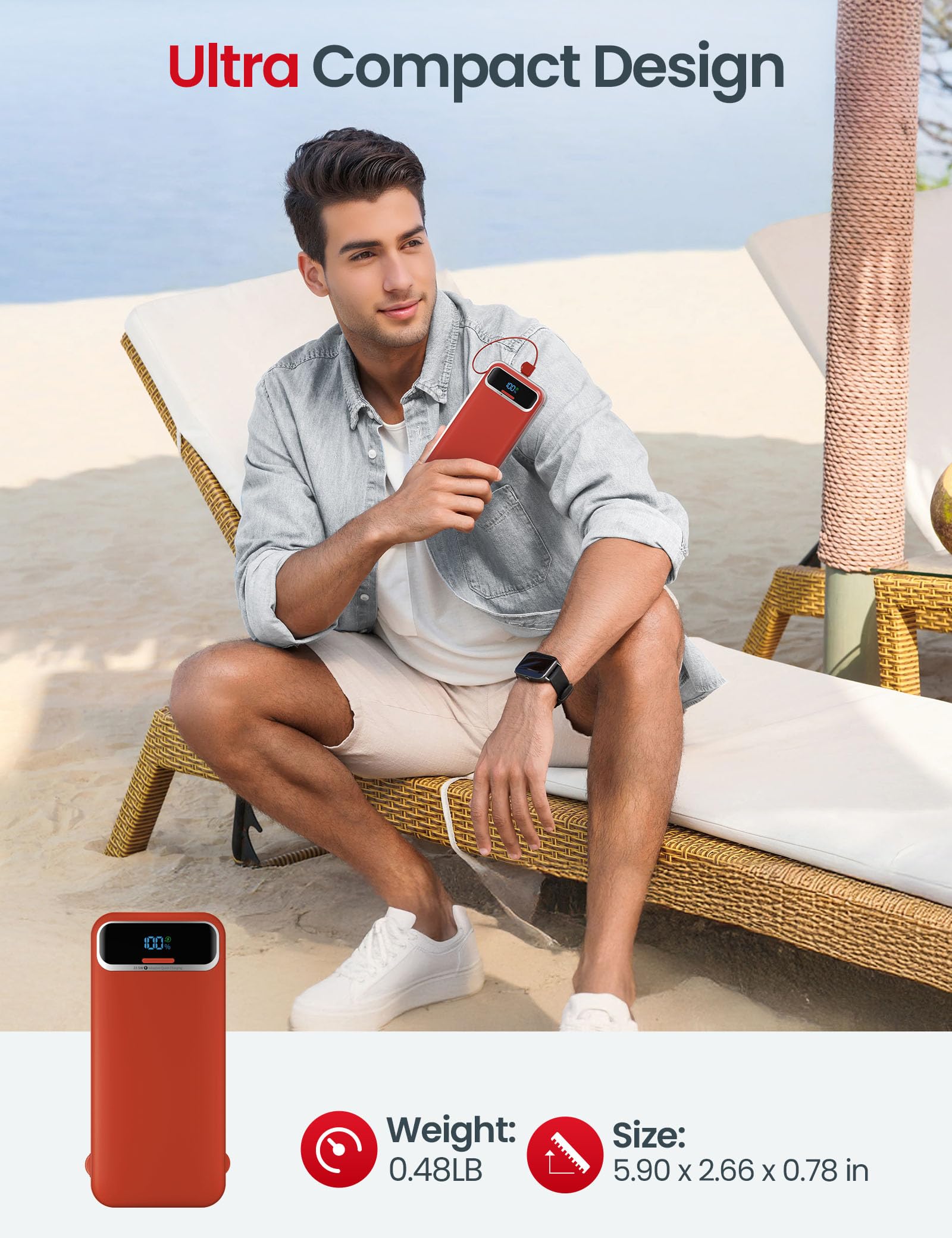 12000mAh Portable Charger Power Bank with Built-in Cables & AC Wall Plug - PD20W USB-C Fast Charging, LED Display External Battery Pack for iPhone 15/14/13, Samsung Galaxy S23/S22, Android Phones - Perfect for Travel, Camping, and Emergency Power Backup