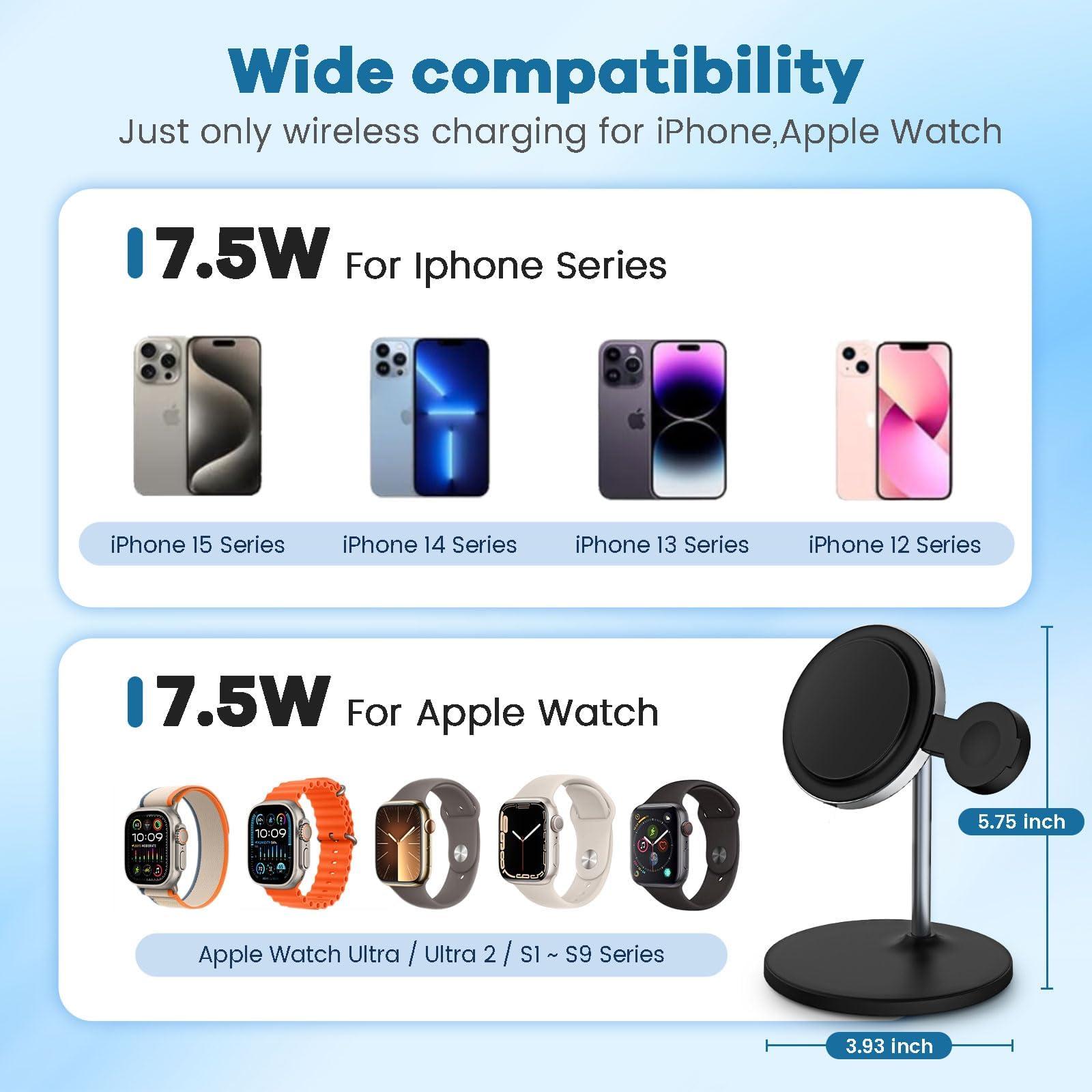 2 in 1 Magnetic Wireless Charger Stand - 15W Fast Charging Station for iPhone 16/15/14/13/12 Series & Apple Watch | Includes PD 25W Adapter | Perfect for Home, Office & Travel Charging Needs
