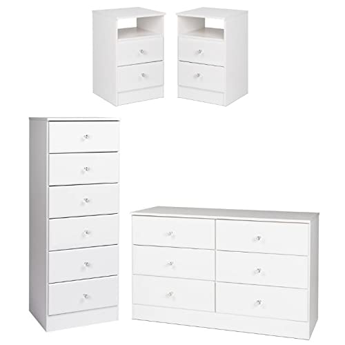Home Square 4-Piece Bedroom Furniture Set - 2 Nightstands, Double Dresser & 6-Drawer Tall Chest - Modern Bedroom Storage Solution for Master Bedroom or Guest Room