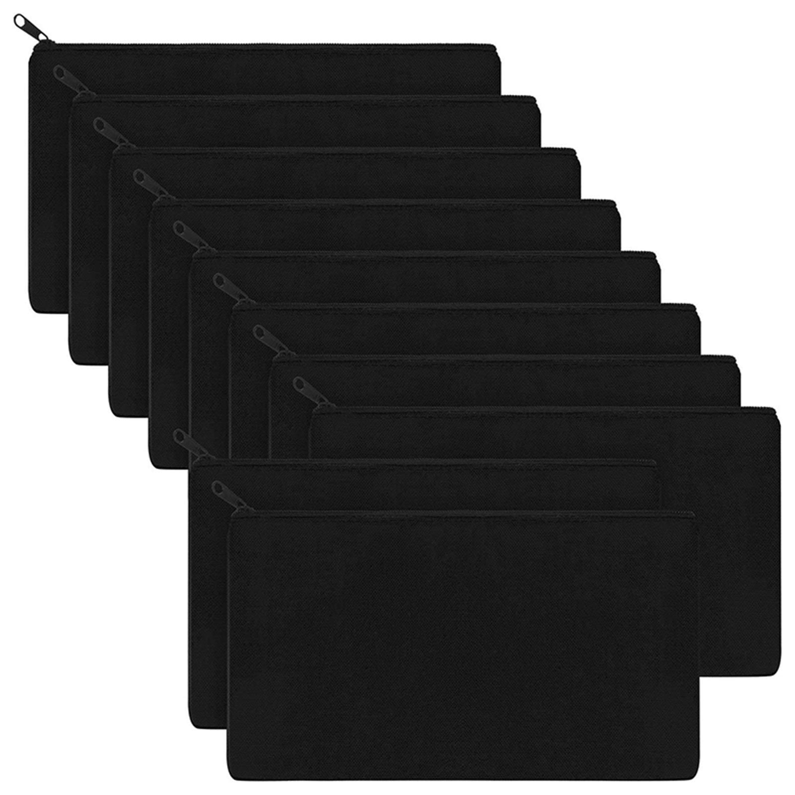 10-Piece Black Canvas Zipper Pouch Set - Reusable Makeup Bags, Pencil Cases & Craft Storage for Travel, School & Organization | Waterproof & Durable