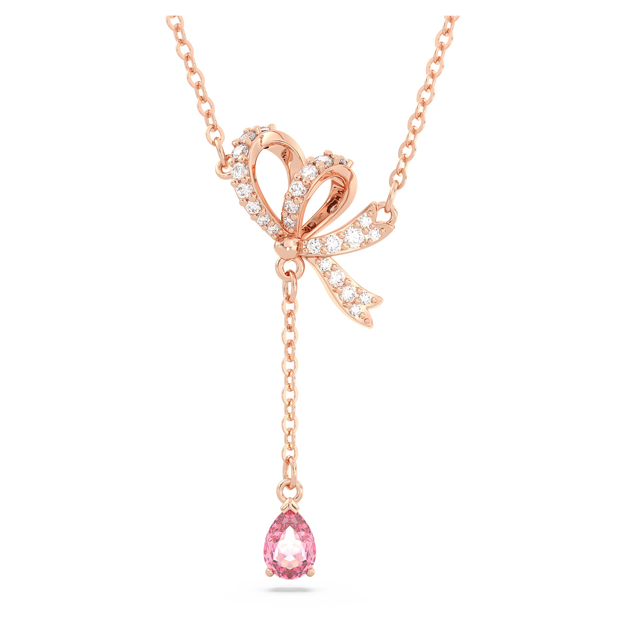 Swarovski Volta Necklace, Earrings & Bracelet Set - Pink & Clear Crystal Jewelry with Rose Gold Finish | Elegant Bow Design for Women, Perfect for Weddings, Parties & Special Occasions