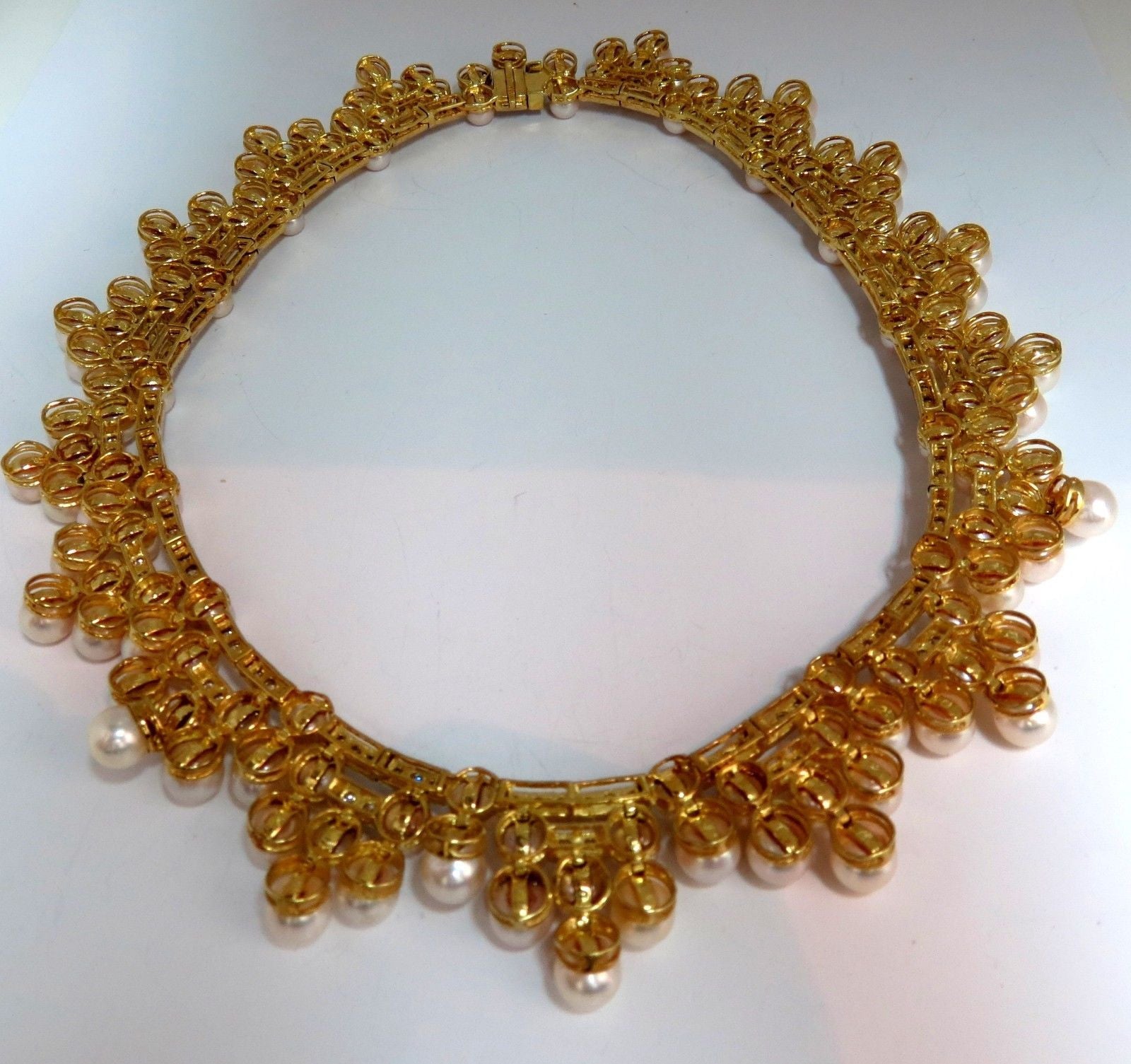 10.00ct Natural Diamonds & Akoya Pearls 18K Gold Opera Riviera Deco Necklace - Elegant Jewelry for Weddings, Parties & Special Occasions
