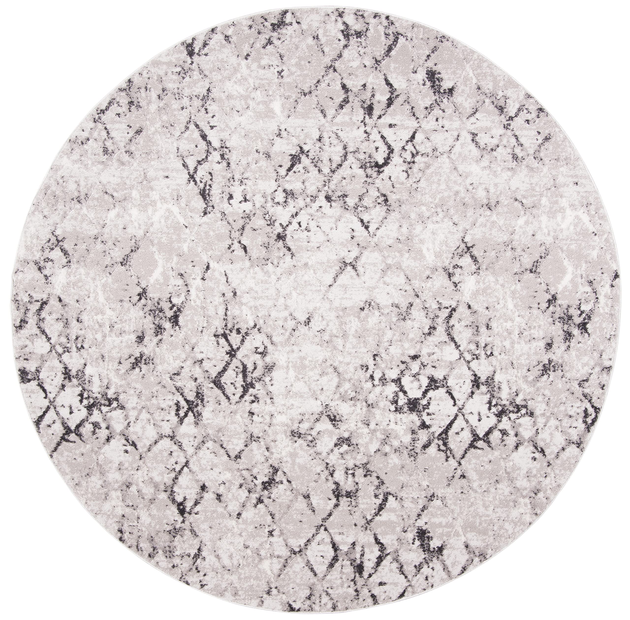 SAFAVIEH Amelia Collection 11' Round Grey/Light Grey ALA783F Modern Trellis Distressed Non-Shedding Area Rug - Perfect for Dining Room, Entryway, Living Room & Bedroom Decor