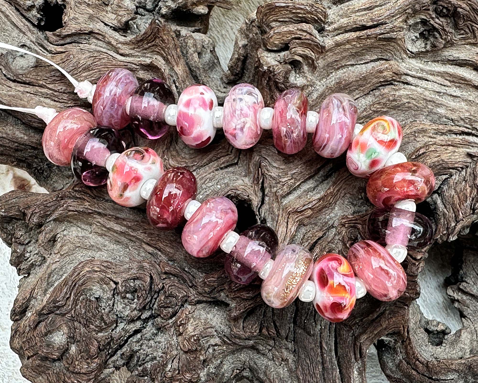 18pcs Pink Orphan Lampwork Glass Beads for Jewelry Making - DIY Bracelets, Necklaces & Craft Projects