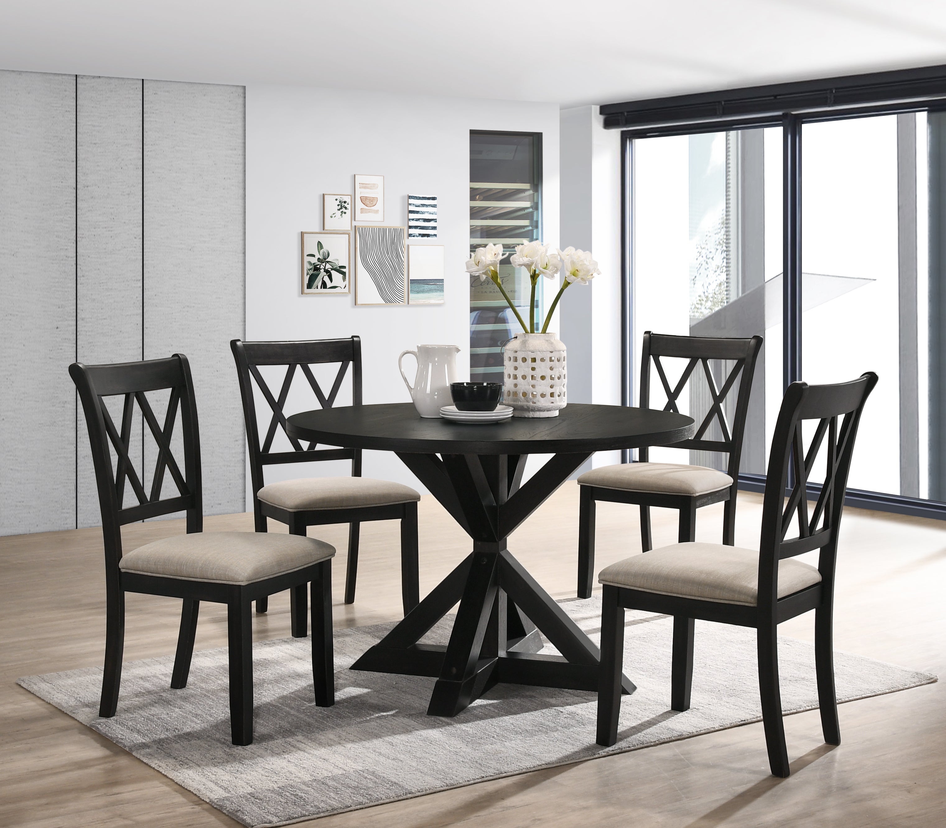 Roundhill Furniture Windvale 5-Piece Cross Buck Wood Dining Set - Perfect for Farmhouse Kitchens & Rustic Dining Rooms