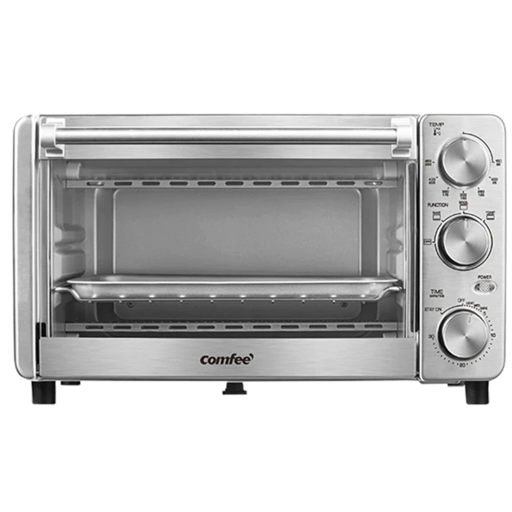 COMFEE 4-Slice Stainless Steel Toaster Oven with Timer - Countertop Convection Oven for Baking, Broiling & Toasting - Perfect for Small Kitchens, Dorms & Offices (CFO BG12)