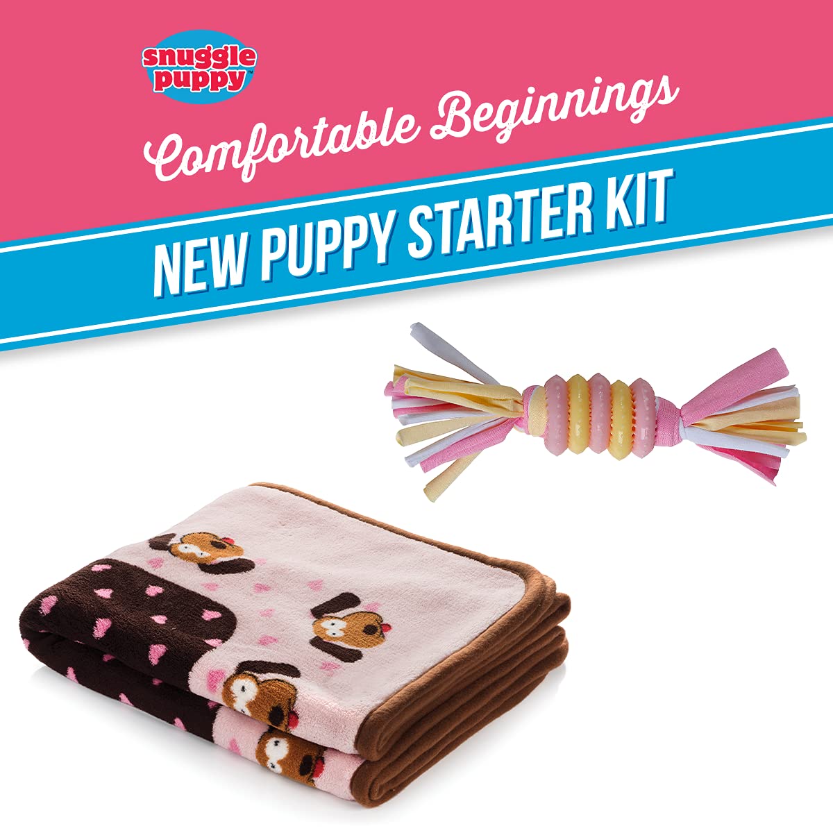 Original Snuggle Puppy Essentials Starter Kit - Heartbeat Dog Toy & Calming Aid with 3 Heat Packs, Puppy Teething Chew Toy & Soft Blanket for Anxiety Relief | Perfect for New Puppies, Separation Anxiety & Crate Training