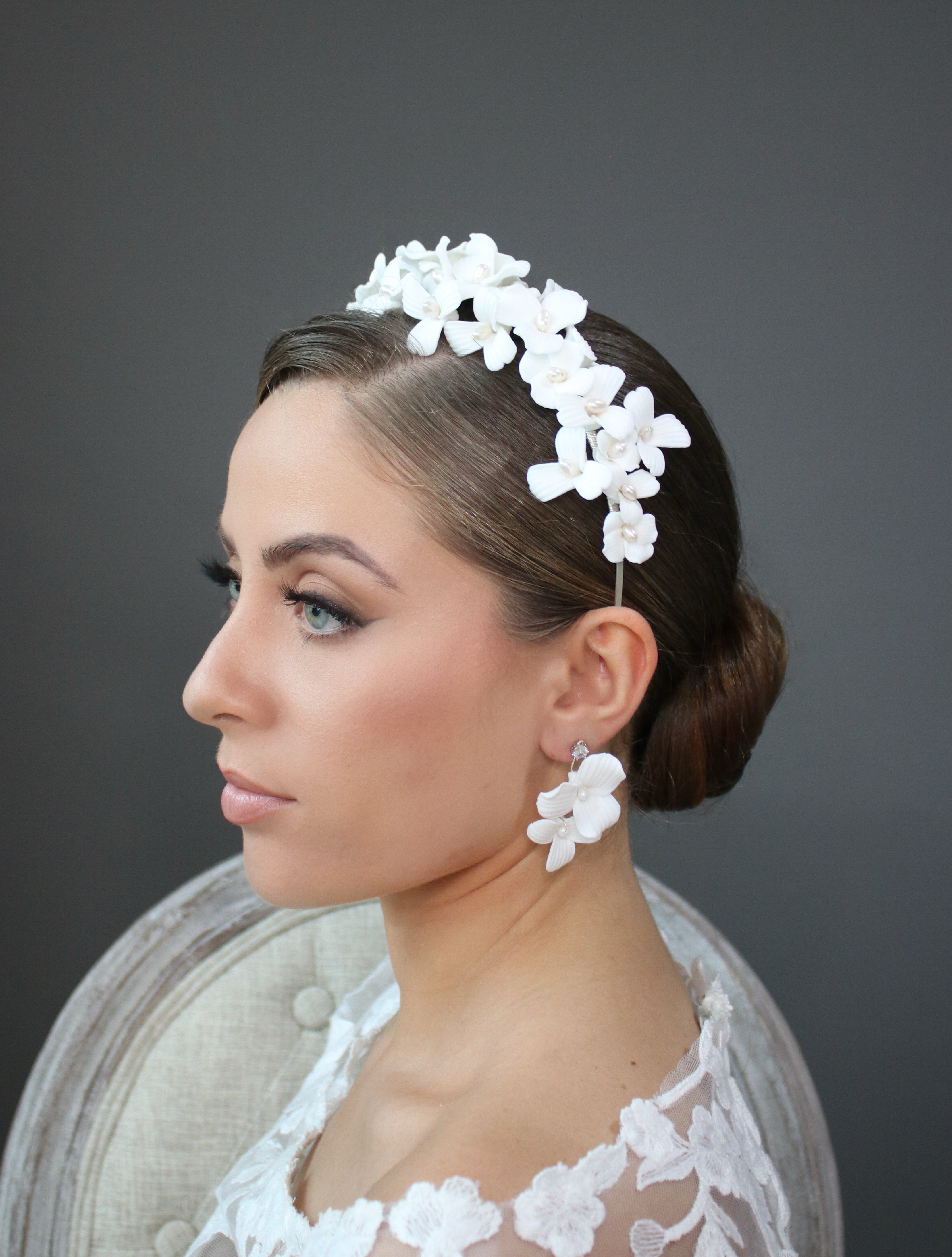 SEBASTIAN White Porcelain Floral Earrings with Freshwater Pearls | Elegant Handmade Jewelry for Women | Perfect for Weddings, Parties & Special Occasions