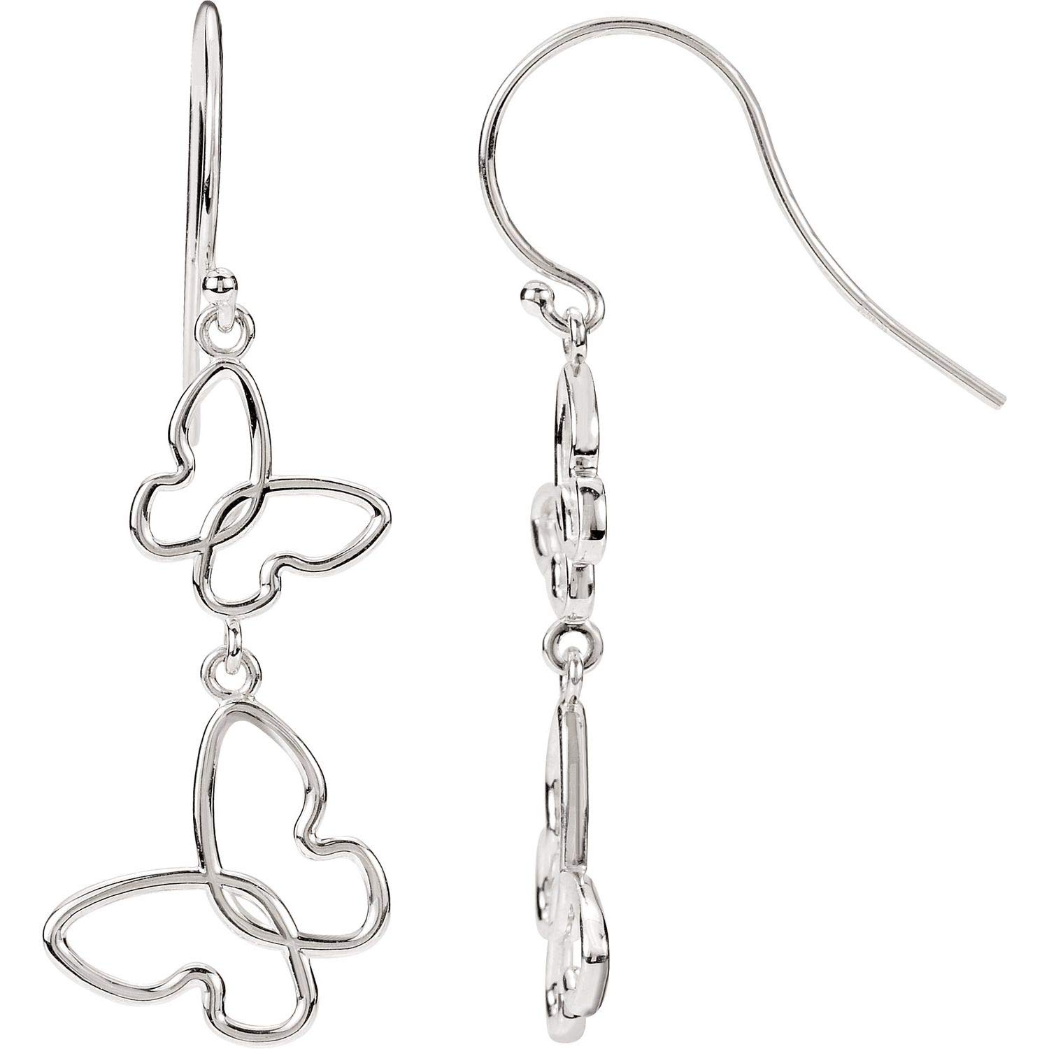 14K Gold & Sterling Silver Butterfly Dangle Earrings for Women | Elegant Fine Jewelry | Perfect for Weddings, Parties & Everyday Wear - Diamond2Deal
