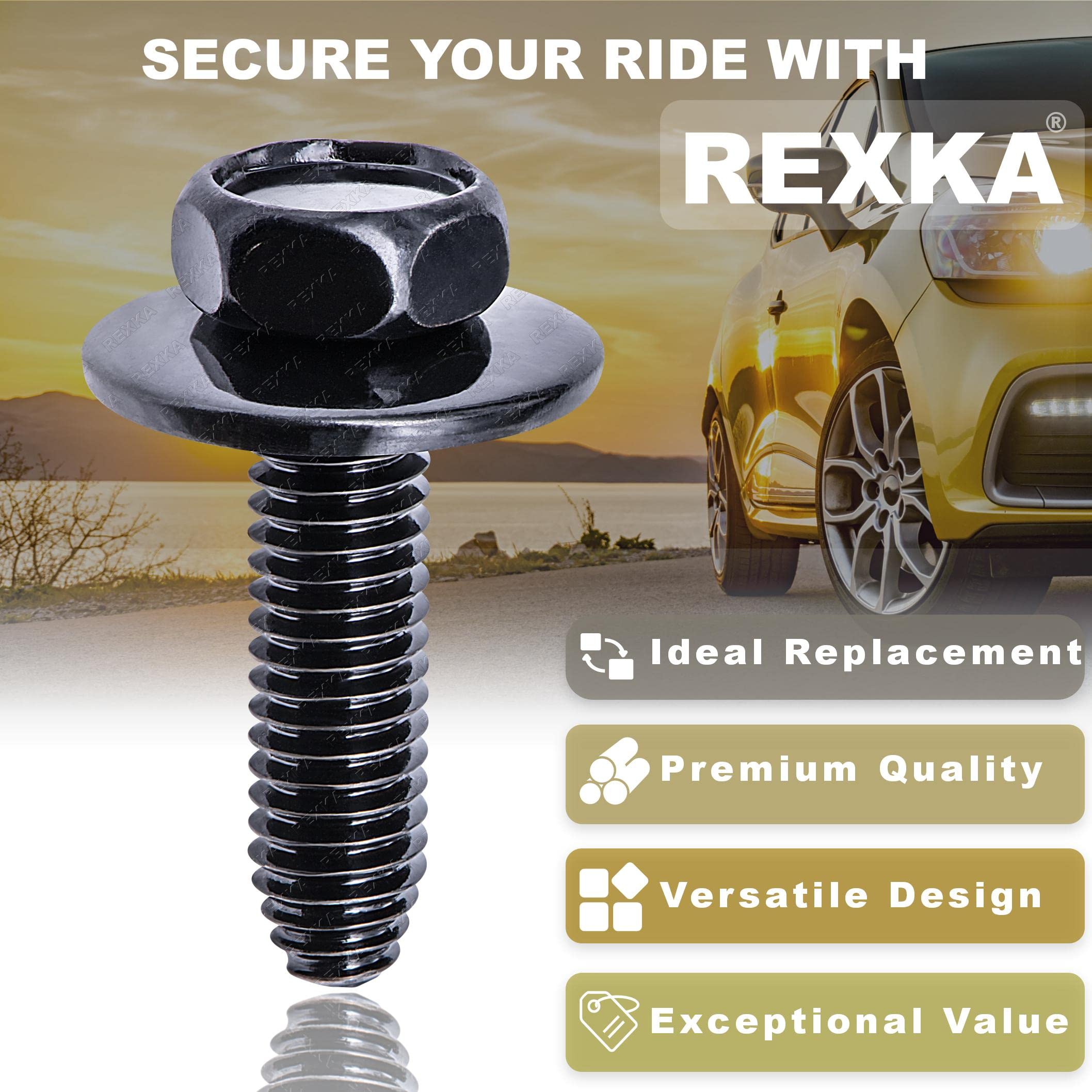 Rexka 10pcs M6 1.0 X 25mm Metric Hex Head Sems Bolts Body Screws - Compatible with GMC Buick Chevrolet Cadillac 11503834, 20351035 - Perfect for Auto Repair, DIY Projects & Vehicle Maintenance