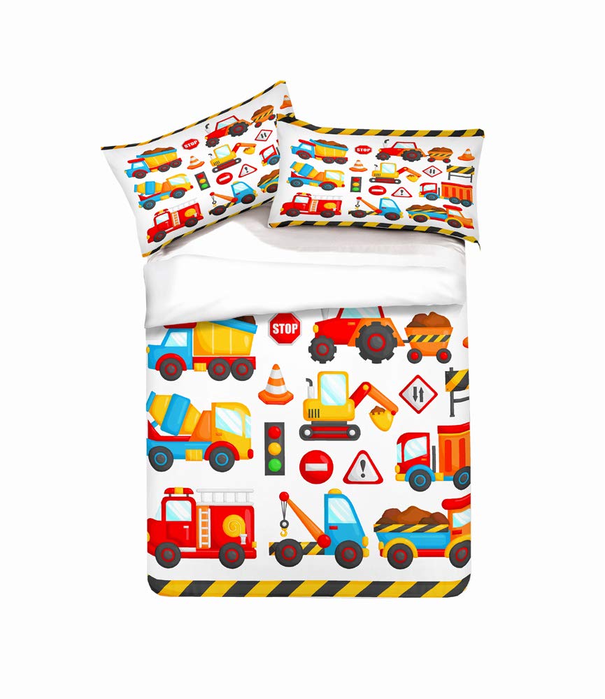 REALIN Construction Duvet Cover Set - Excavator Tractor Crane Themed Bedding for Boys - 2/3/4PCS Microfiber Quilt Cover with Sheets & Pillow Shams - Twin/Full/Queen/King Size - Perfect for Kids' Rooms, Construction Theme Bedrooms & Gift Giving