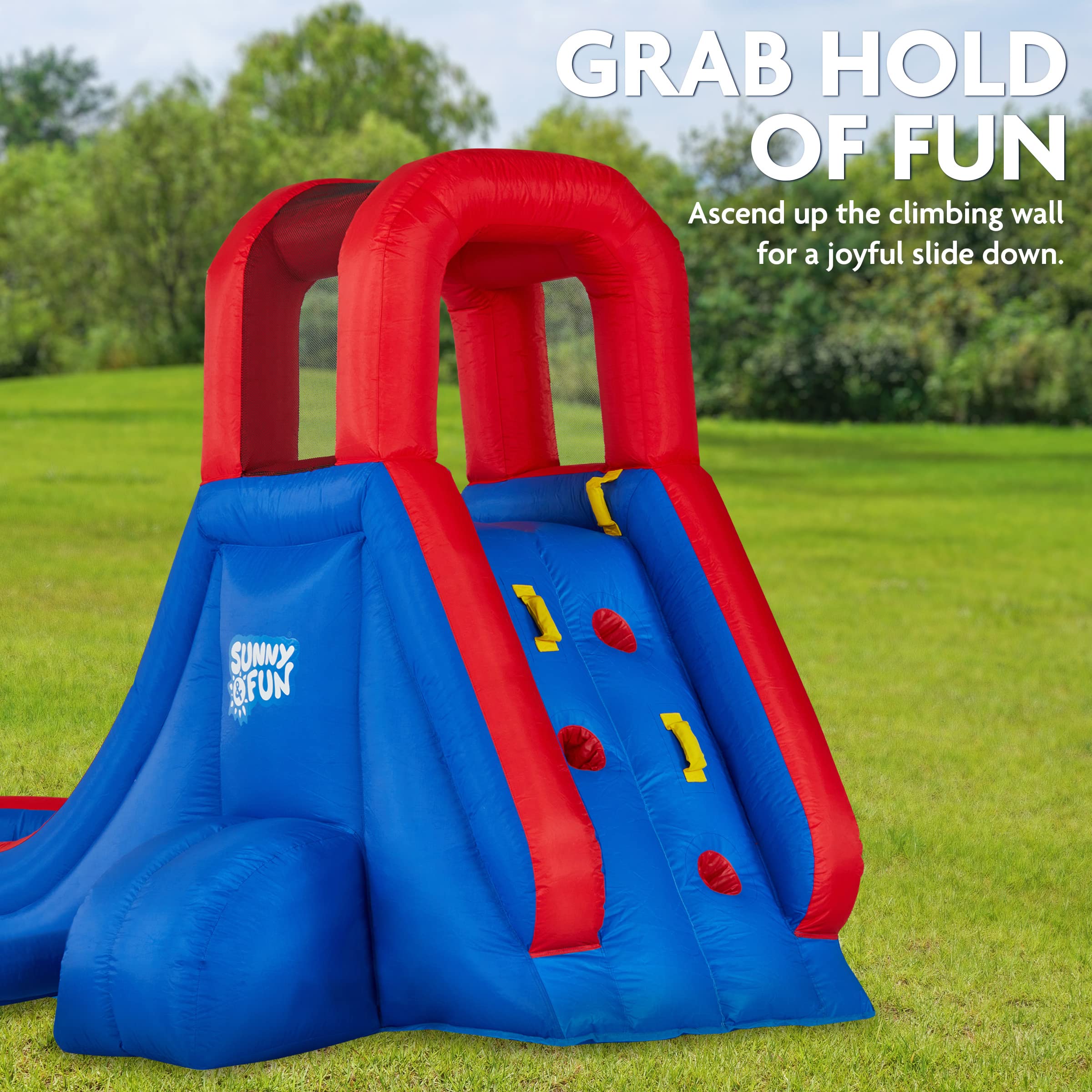 Sunny & Fun Heavy-Duty Inflatable Water Slide with Climbing Wall & Deep Pool - Easy Setup Outdoor Water Park for Kids & Adults - Includes Air Pump & Carrying Case - Perfect for Backyard Parties, Summer Fun & Family Gatherings