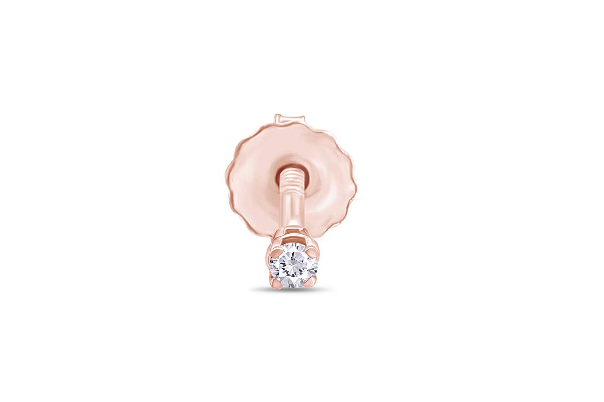 14K Solid Gold Round Natural Diamond Single Stud Screw Back Earring (0.06 CTW) - Elegant Minimalist Jewelry for Everyday Wear, Gifts & Special Occasions
