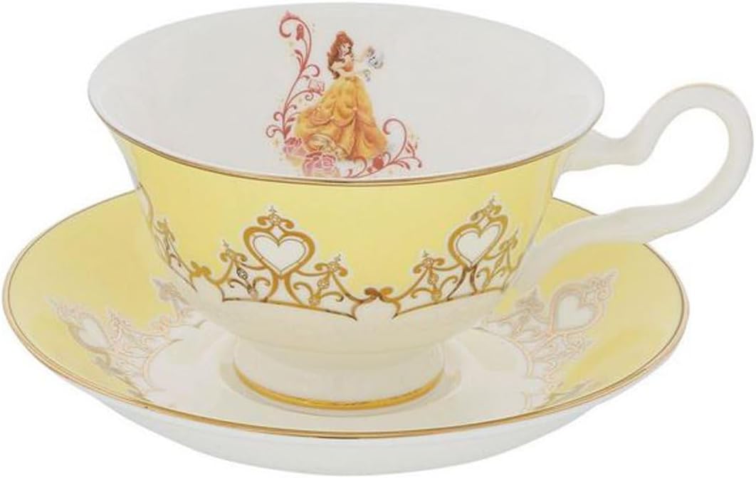 Disney Beauty and The Beast Belle Bone China Tea Cup and Saucer Set - Elegant English Ladies Collection for Afternoon Tea, Bridal Shower, and Disney Princess Themed Parties