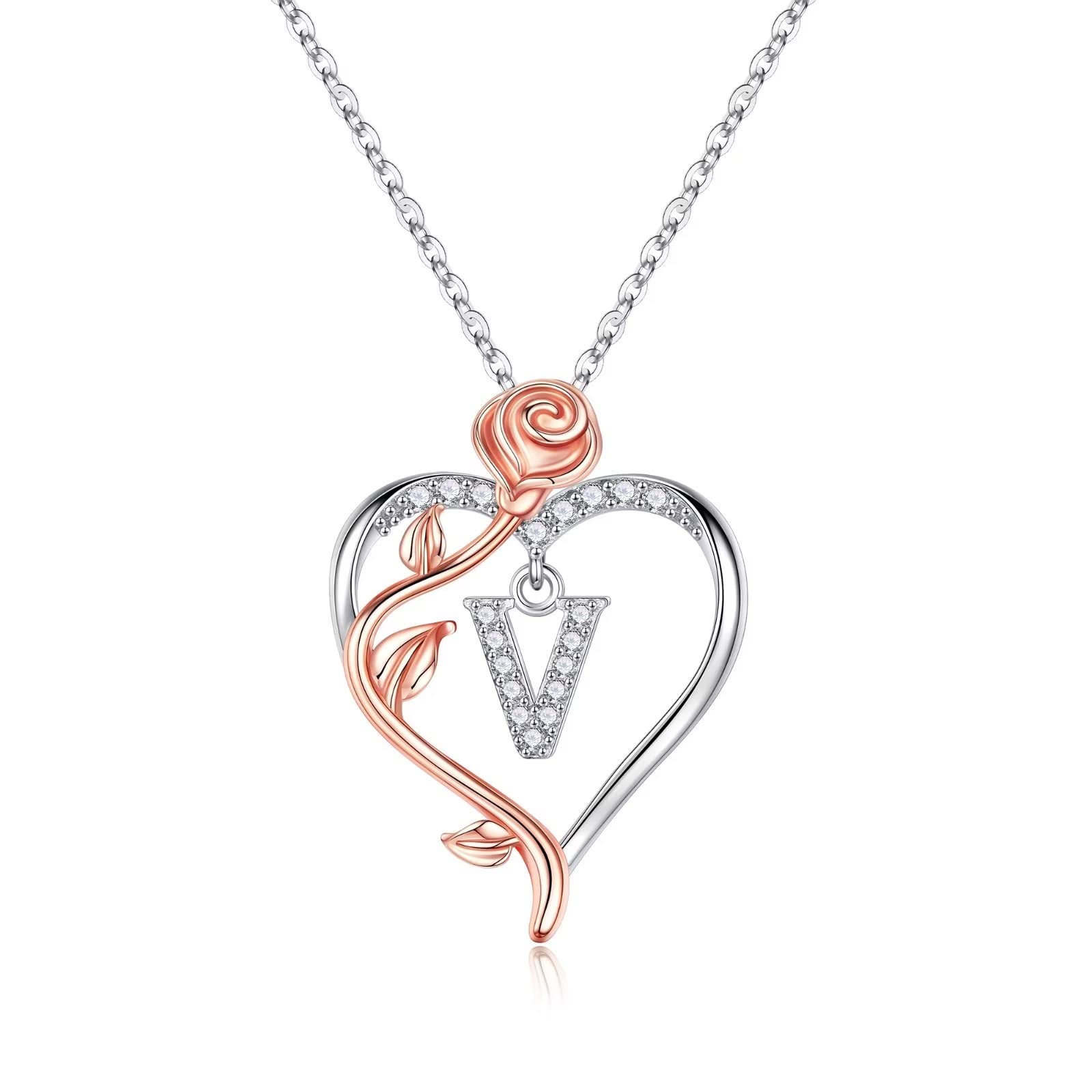 Yesteel Rose Heart Initial Necklace for Women - Personalized Letter Pendant Jewelry for Girlfriend, Wife, Teen Girls | Valentine's Day, Mother's Day, Anniversary & Birthday Gift Idea | Perfect for Romantic Occasions & Everyday Wear