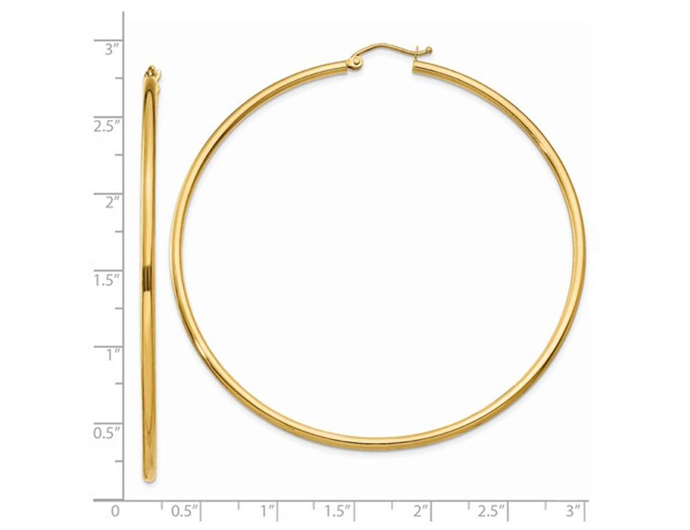 14K Yellow Gold Extra Large Hoop Earrings 2.5 Inches (2mm) - Elegant Statement Jewelry for Women, Perfect for Parties, Weddings & Special Occasions
