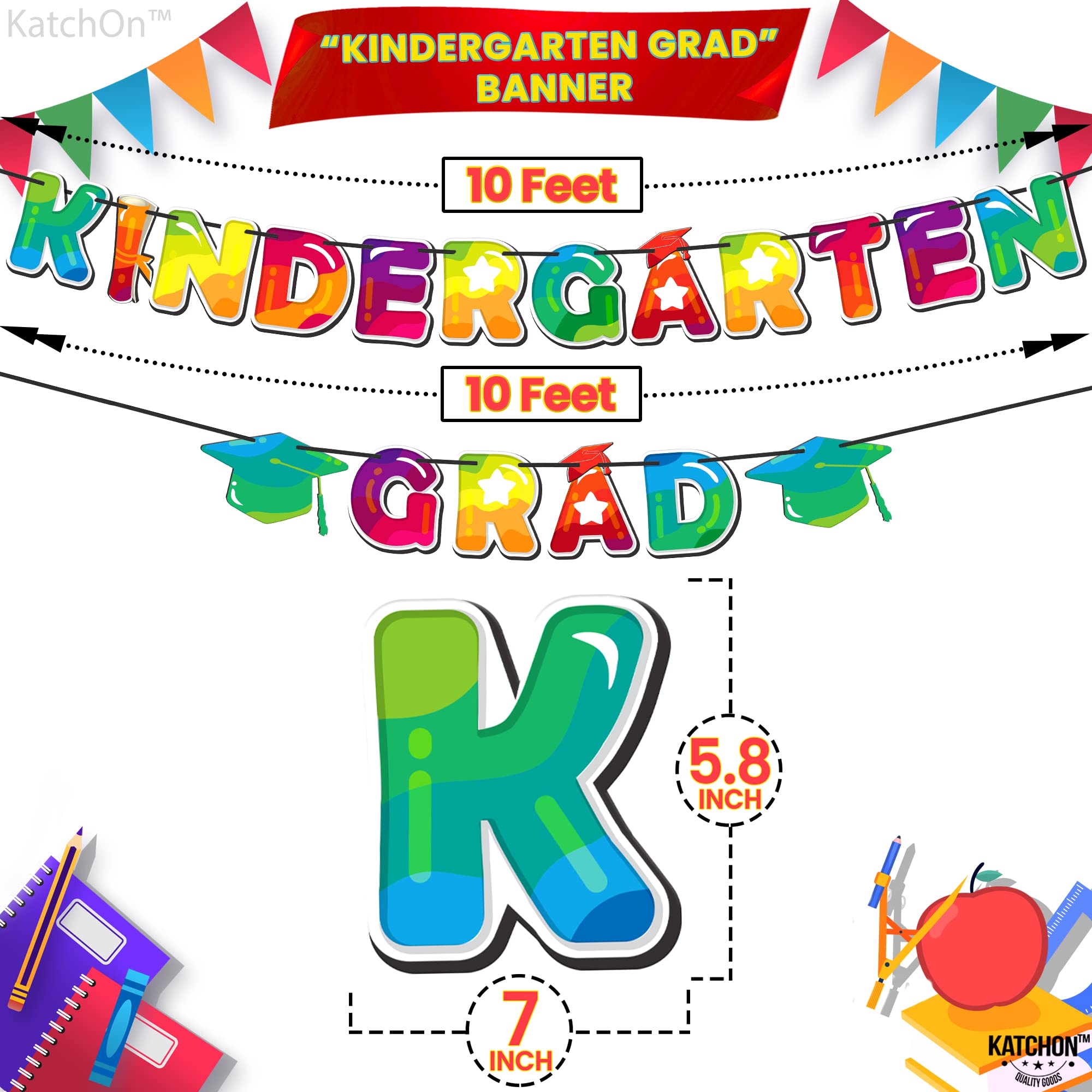 KatchOn 10ft Glitter Kindergarten Graduation Banner - Large Graduation Sign for Classroom Decor, Party Backdrop, Photo Booth & School Celebrations
