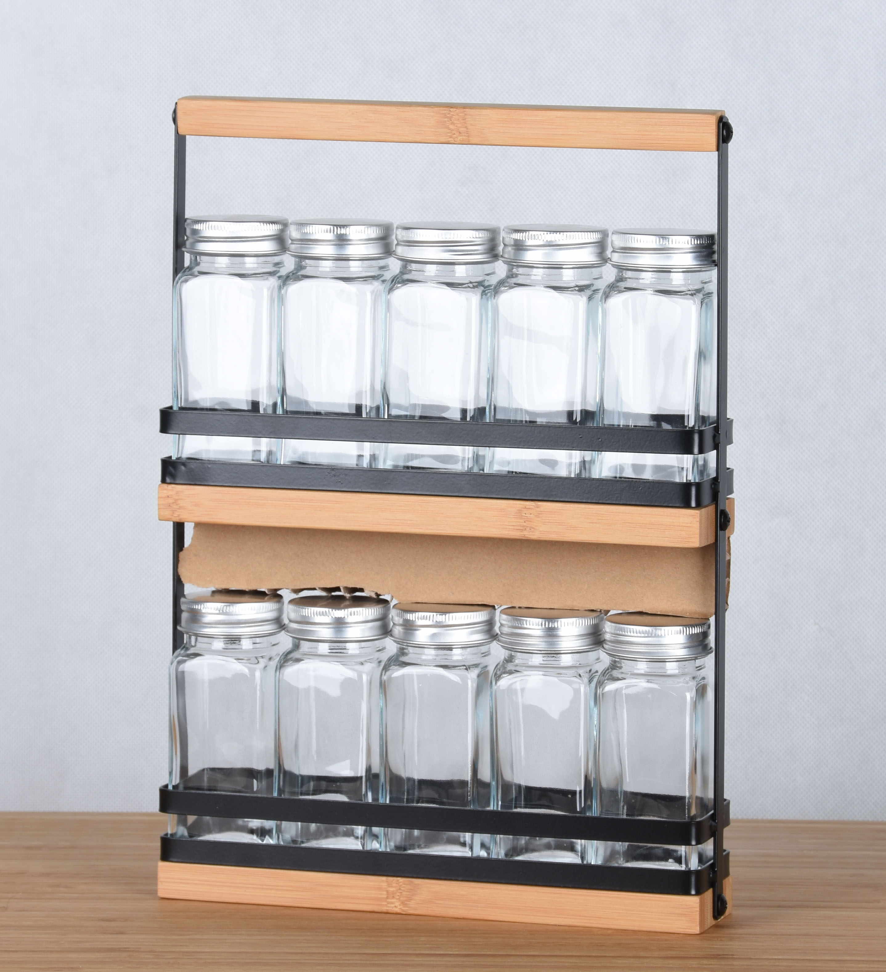 Premium Bamboo Spice Rack Organizer with 10 Glass Jars - Perfect for Kitchen Countertop, Pantry & Cabinet Storage Organization