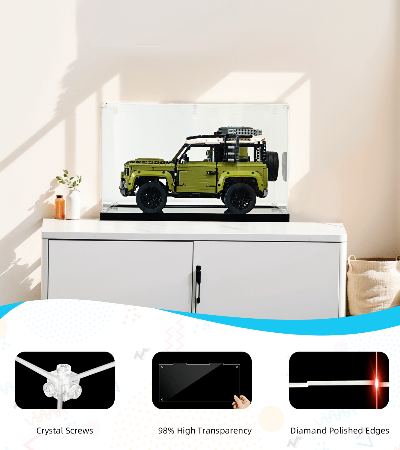 ICUANUTY Lego Display Case for Technic Land Rover Defender 42110 Building Kit - Showcase & Protect Your Lego Model | Perfect for Home Decor, Office Display & Collector's Showcase