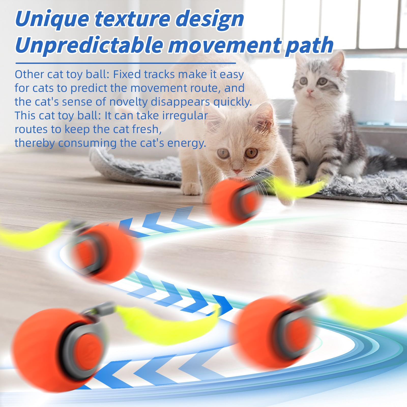 Speedy Tail 2.0 Interactive Cat Toy - 2 Pack USB Rechargeable Smart Ball with Adjustable Speeds & Replaceable Tail - Best Automatic Moving Toy for Indoor Cats - Perfect for Playtime, Exercise and Boredom Relief