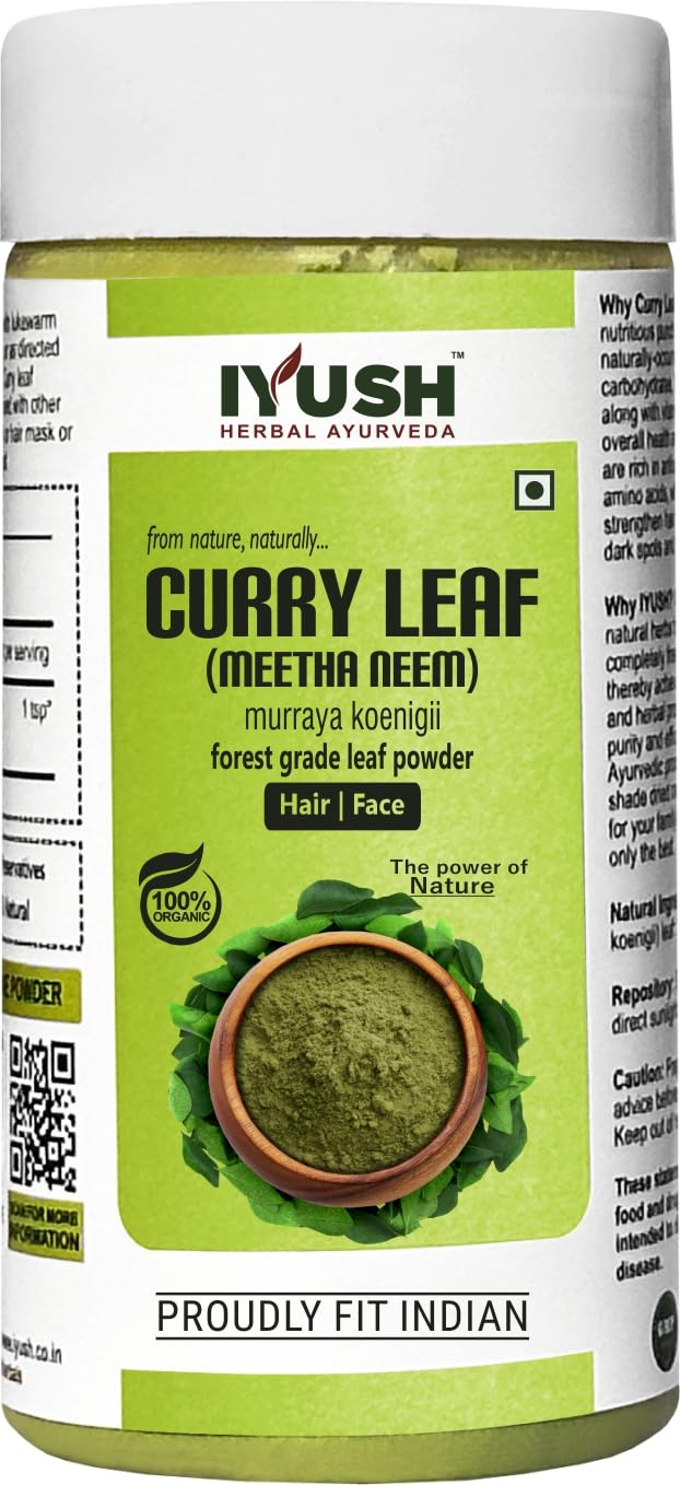 IYUSH Organic Ayurvedic Curry Leaves Powder – 250g | Natural Hair Growth Supplement | Kadi Patta Powder for Thicker Hair | Herbal Remedy for Hair Care & Scalp Health | Perfect for DIY Hair Masks & Ayurvedic Treatments