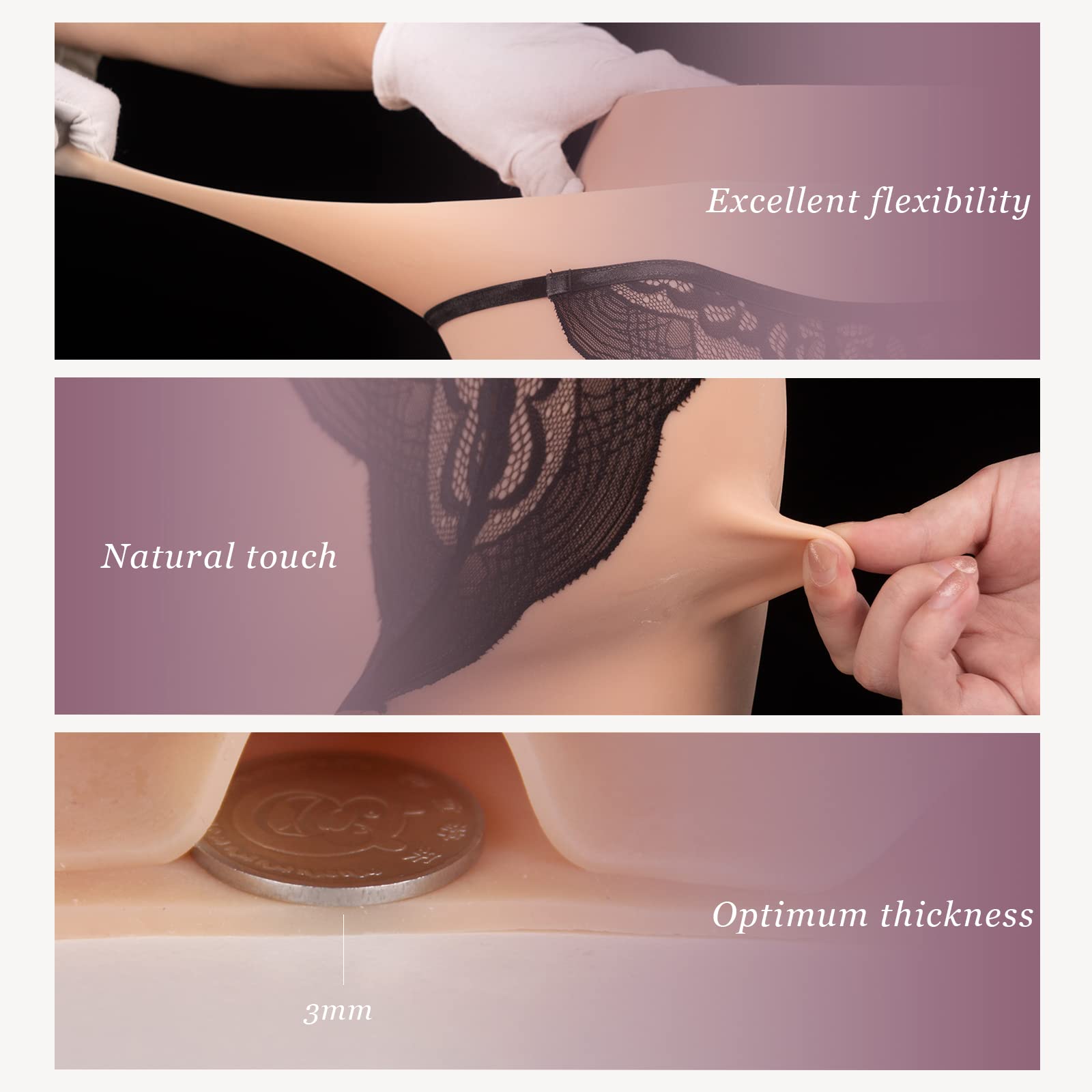 Minaky Silicone Gaff Panties with Catheter Hiding - Fake Butt Pads & Hip Enhancer for Transgender & Crossdressers - Comfortable Silicone Underwear for Daily Wear, Cosplay & Special Occasions
