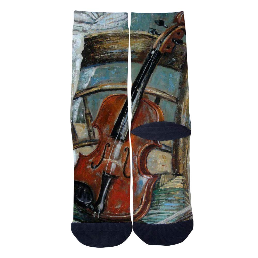 Men's & Women's Casual Retro Violin Socks - Crazy Custom Crew Socks with Creative Personality - Perfect for Music Lovers, Gifts & Unique Fashion Statements